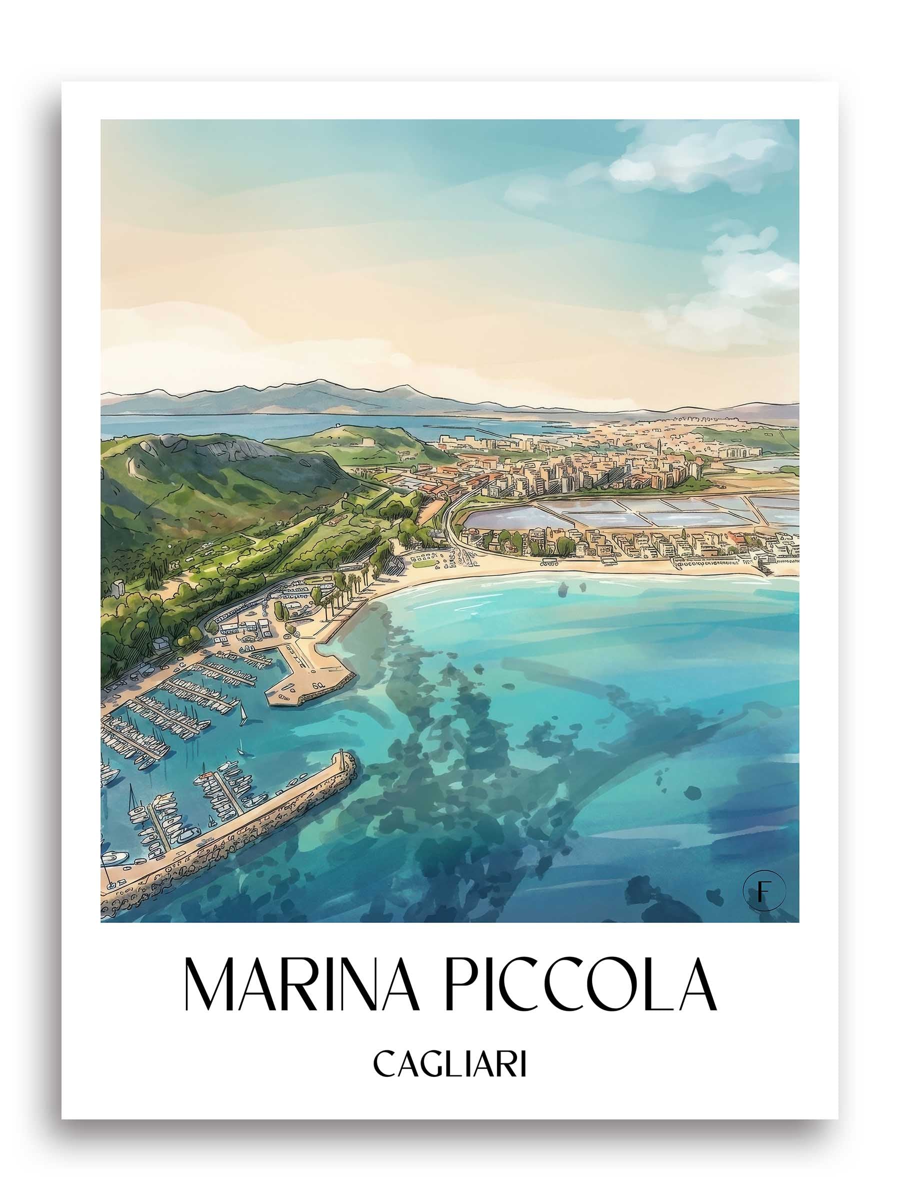Marina Piccola Poster - Cagliari - Italien Kunstdruck - Aquarell von A4 bis A1