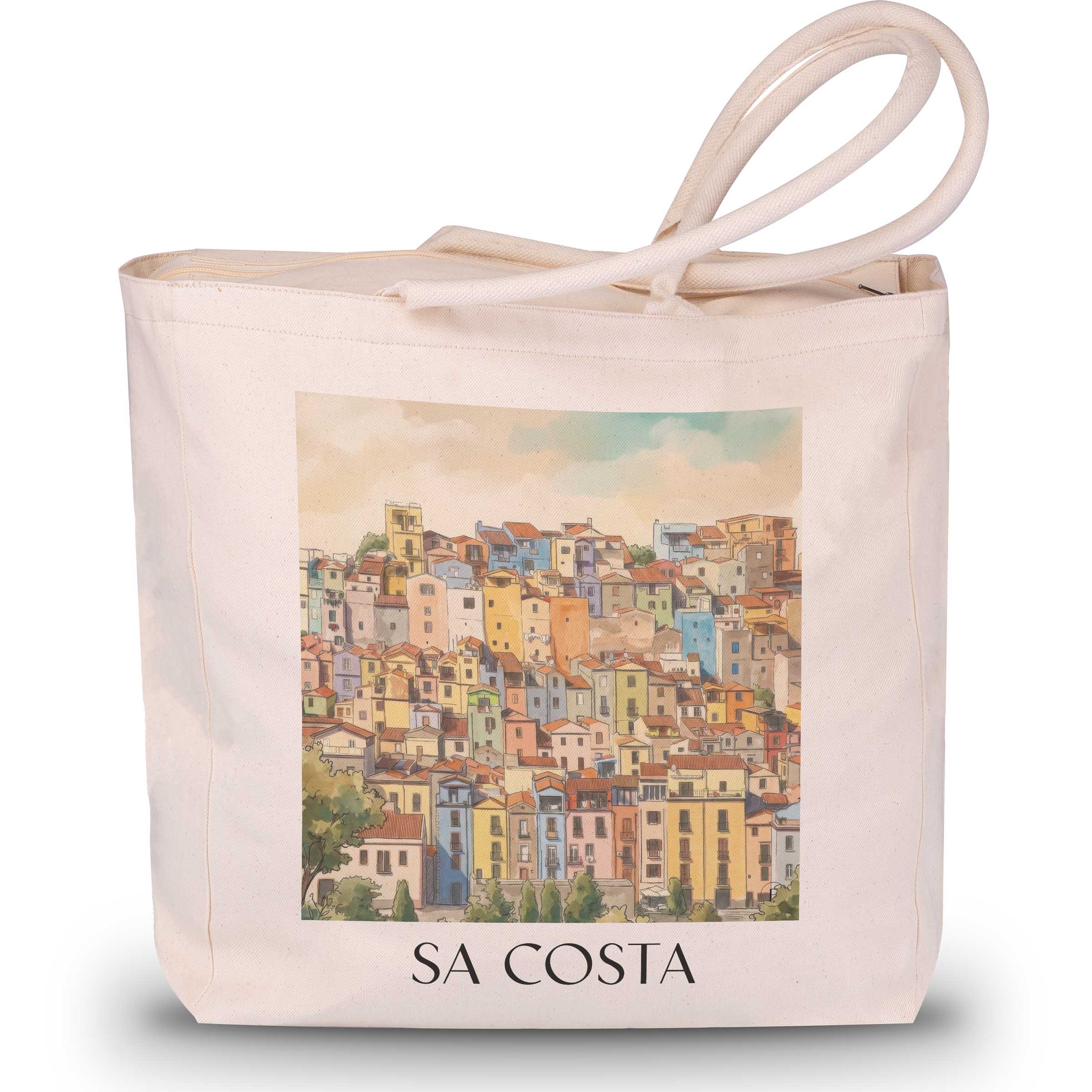 Sa Costa Shopping Tasche - Bosa - Italien Tote Bag - Einkaufstasche im Aquarell Stil