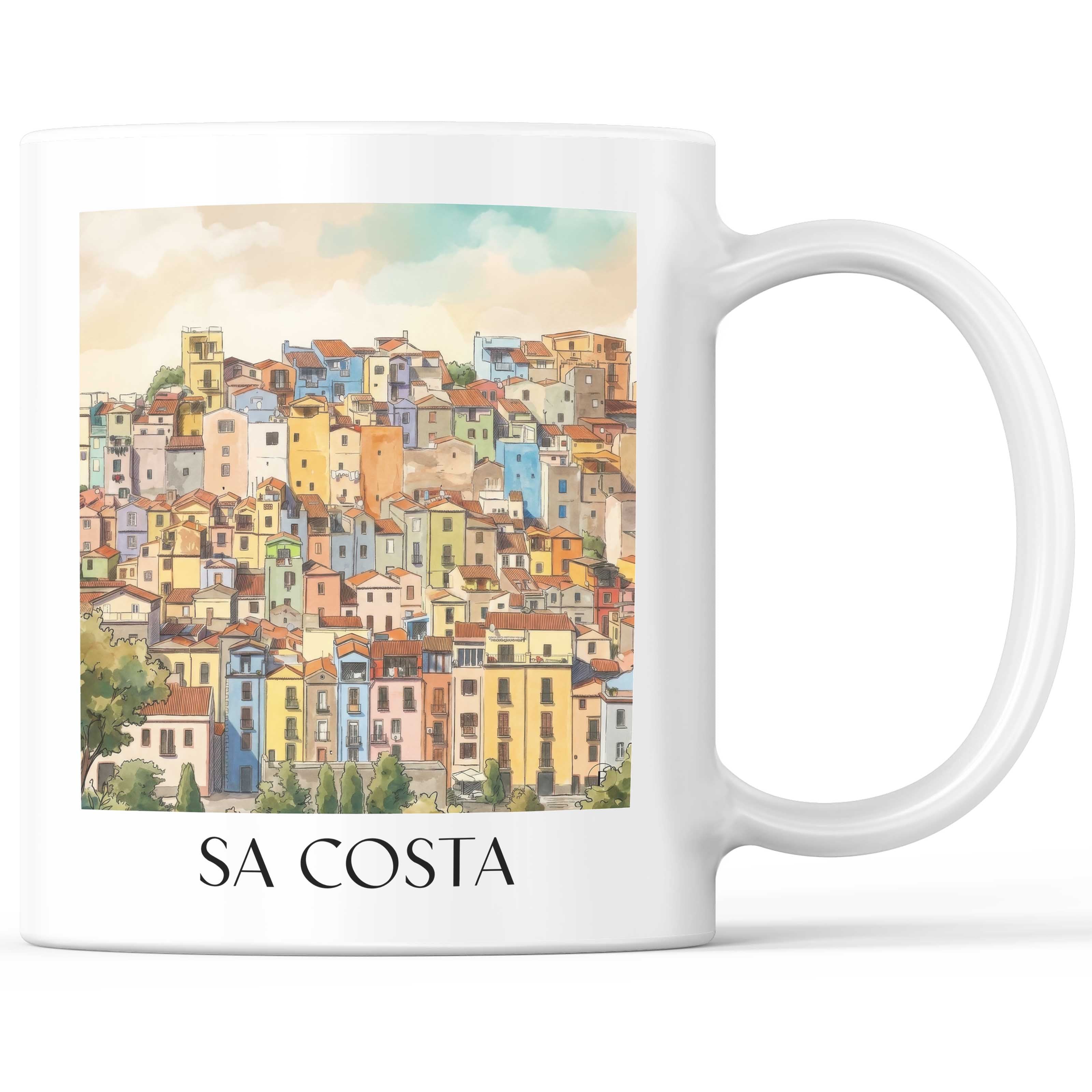 Sa Costa Kaffeebecher - Bosa - Italien Becher - Kaffeetasse im Aquarell Stil