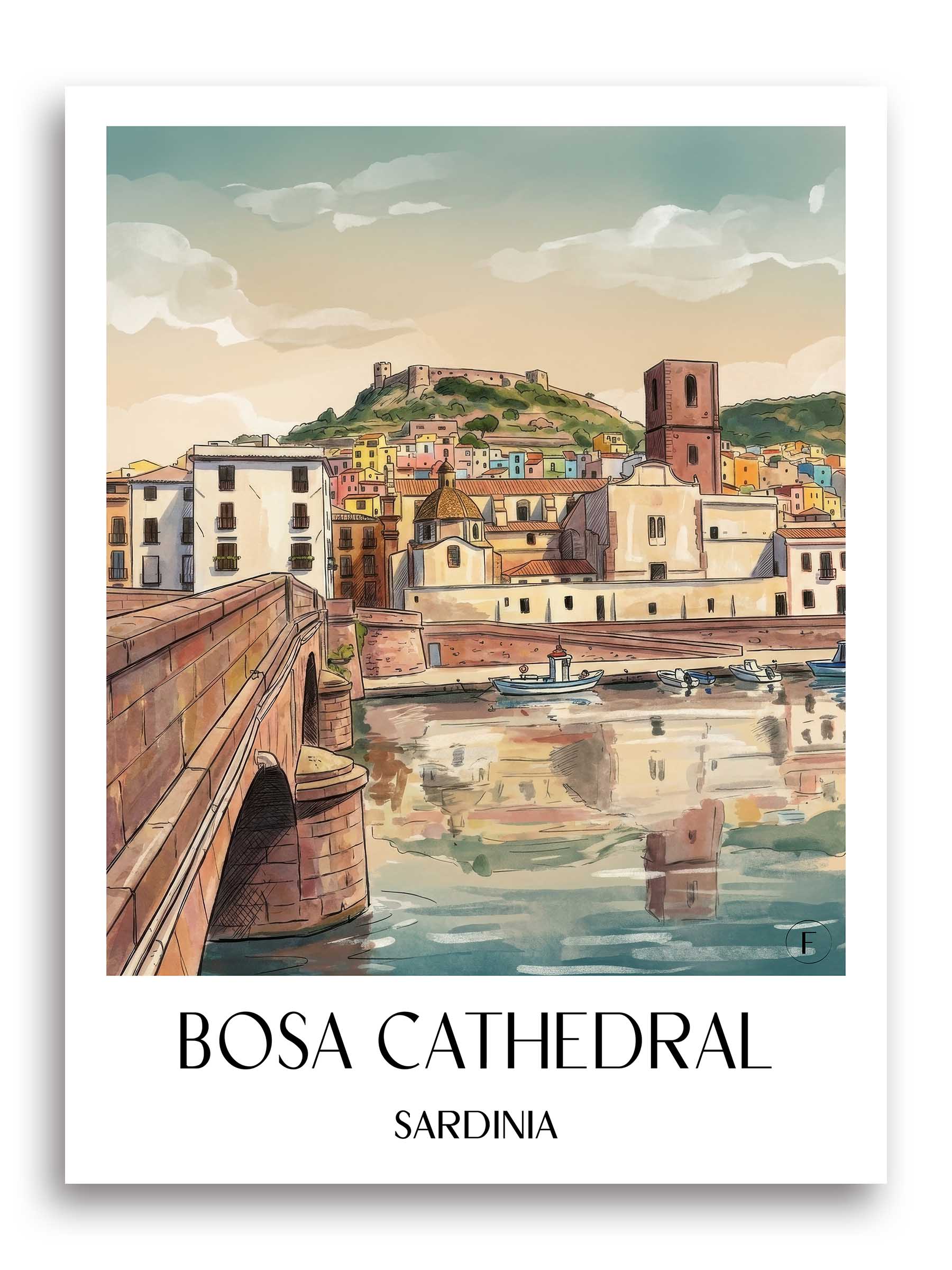 Kathedrale von Bosa Poster - Sardinien - Italien Kunstdruck - Aquarell von A4 bis A1