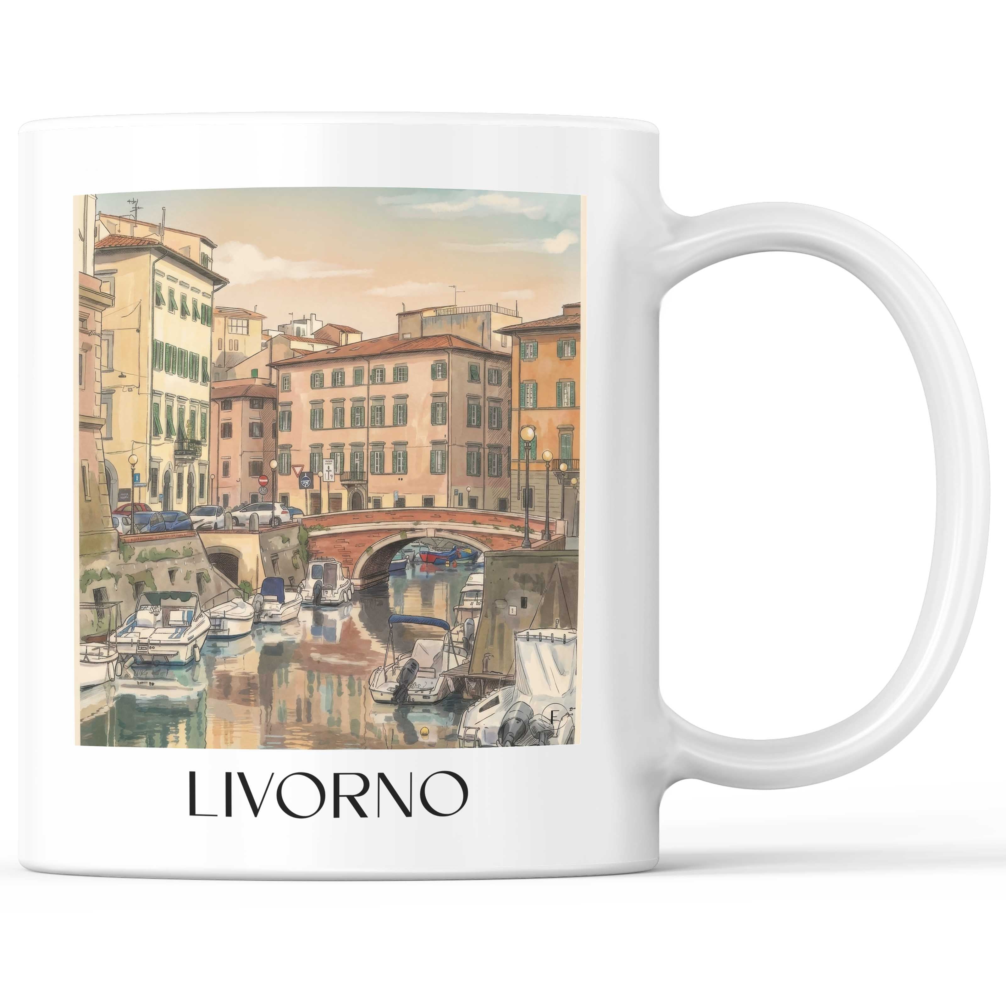 Livorno Kaffeebecher - Toskana - Italien Becher - Kaffeetasse im Aquarell Stil
