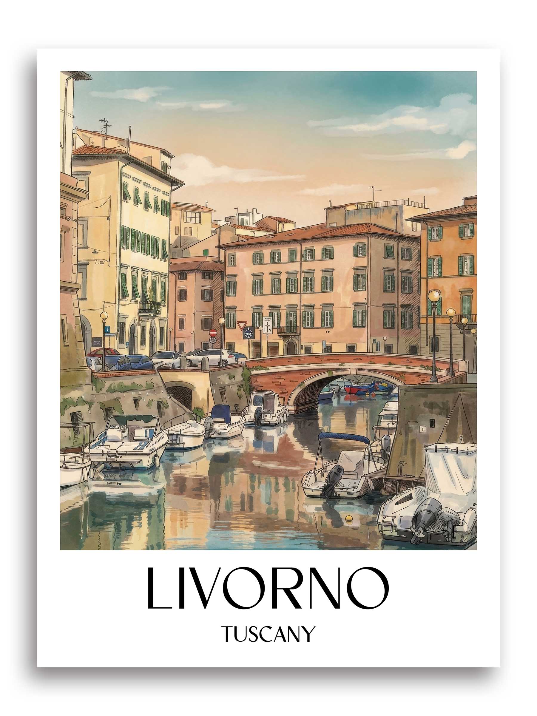 Livorno Poster - Toskana - Italien Kunstdruck - Aquarell von A4 bis A1