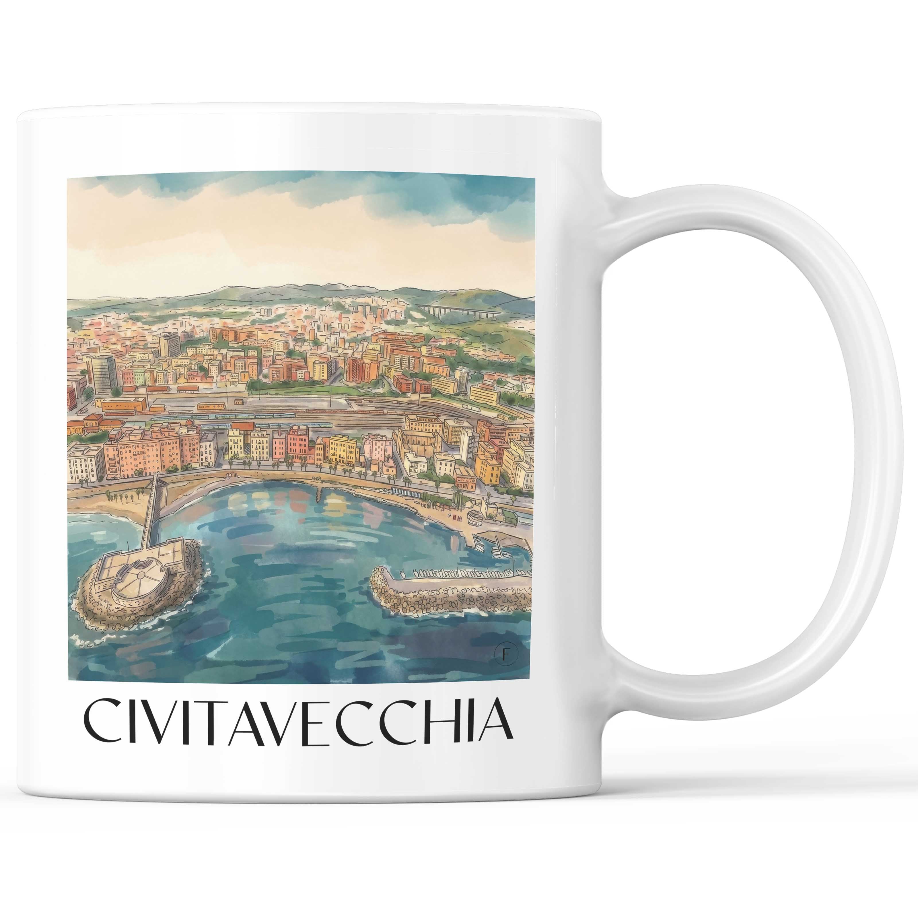 Civitavecchia Kaffeebecher - Latium - Italien Becher - Kaffeetasse im Aquarell Stil
