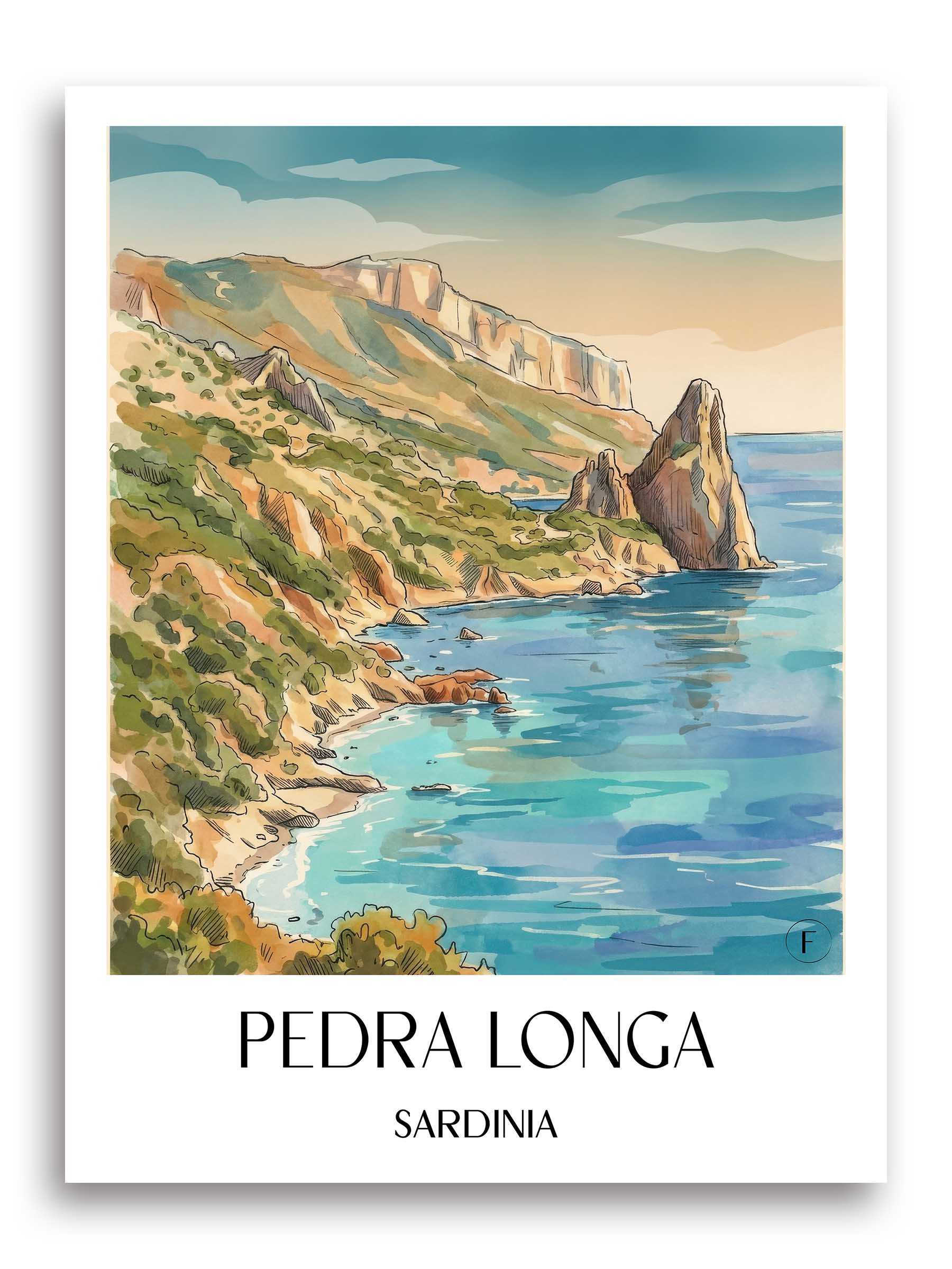 Pedra Longa Poster - Sardinien - Italien Kunstdruck - Aquarell von A4 bis A1