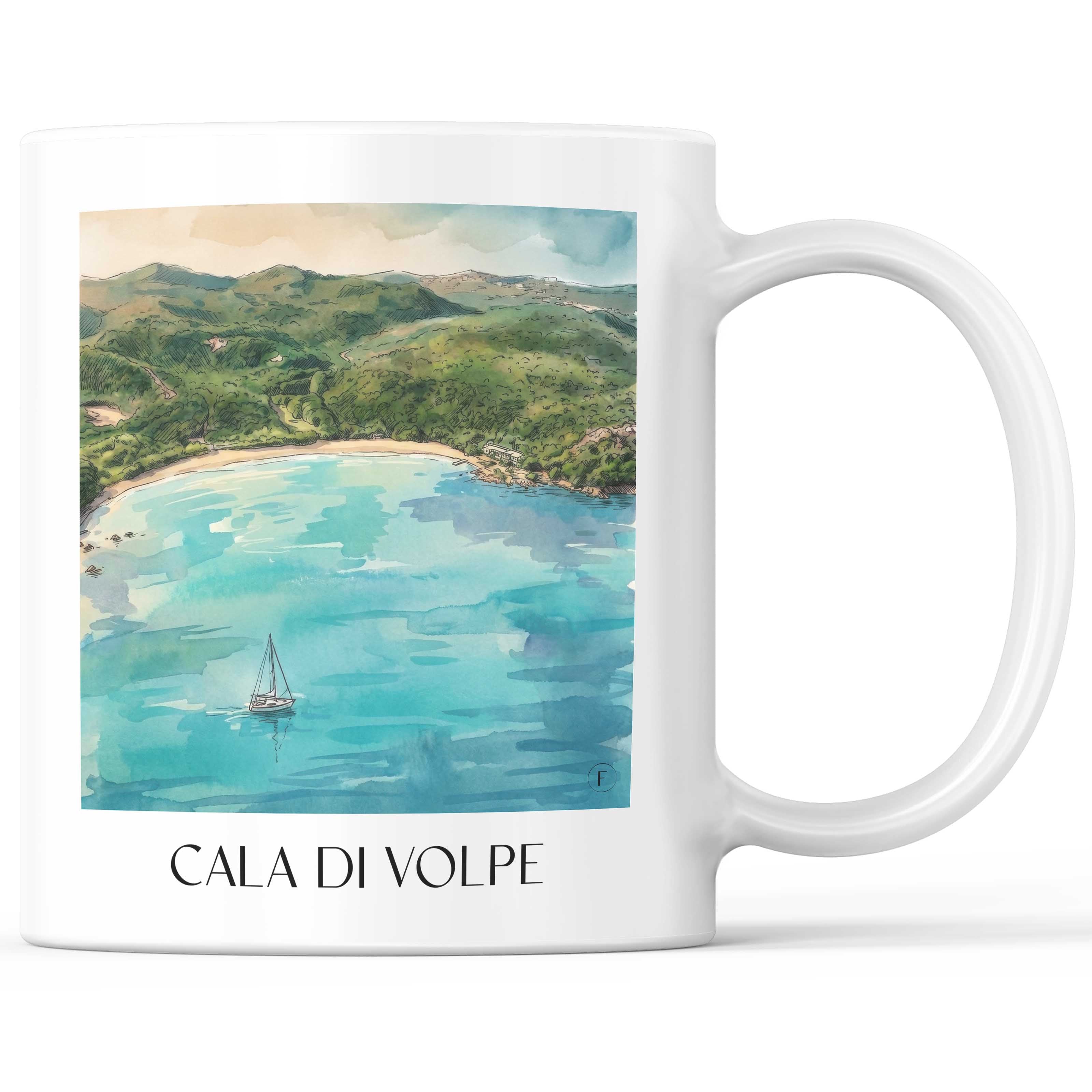 Cala di Volpe Kaffeebecher - Sardinien - Italien Becher - Kaffeetasse im Aquarell Stil