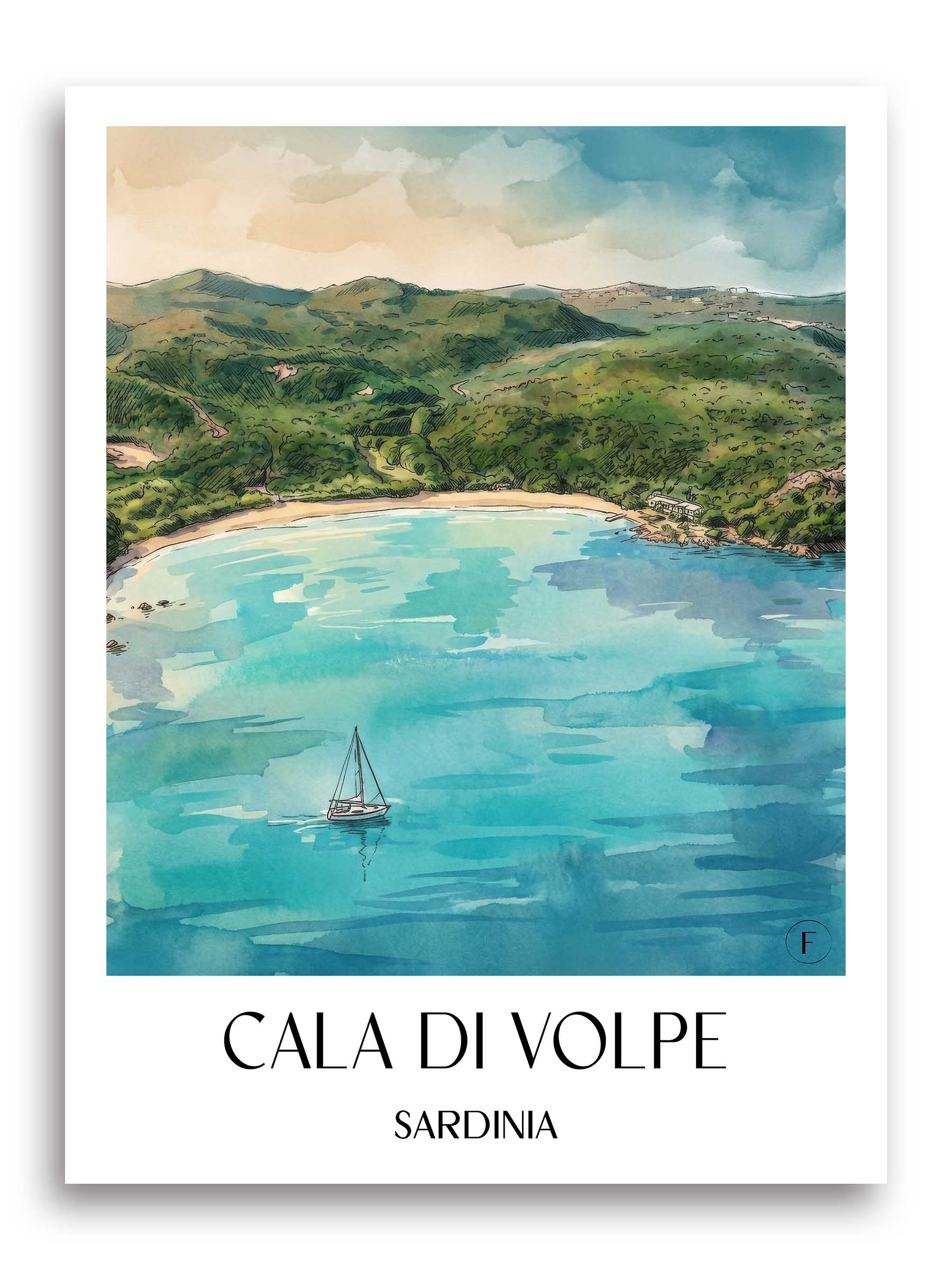 Cala di Volpe Poster - Sardinien - Italien Kunstdruck - Aquarell von A4 bis A1