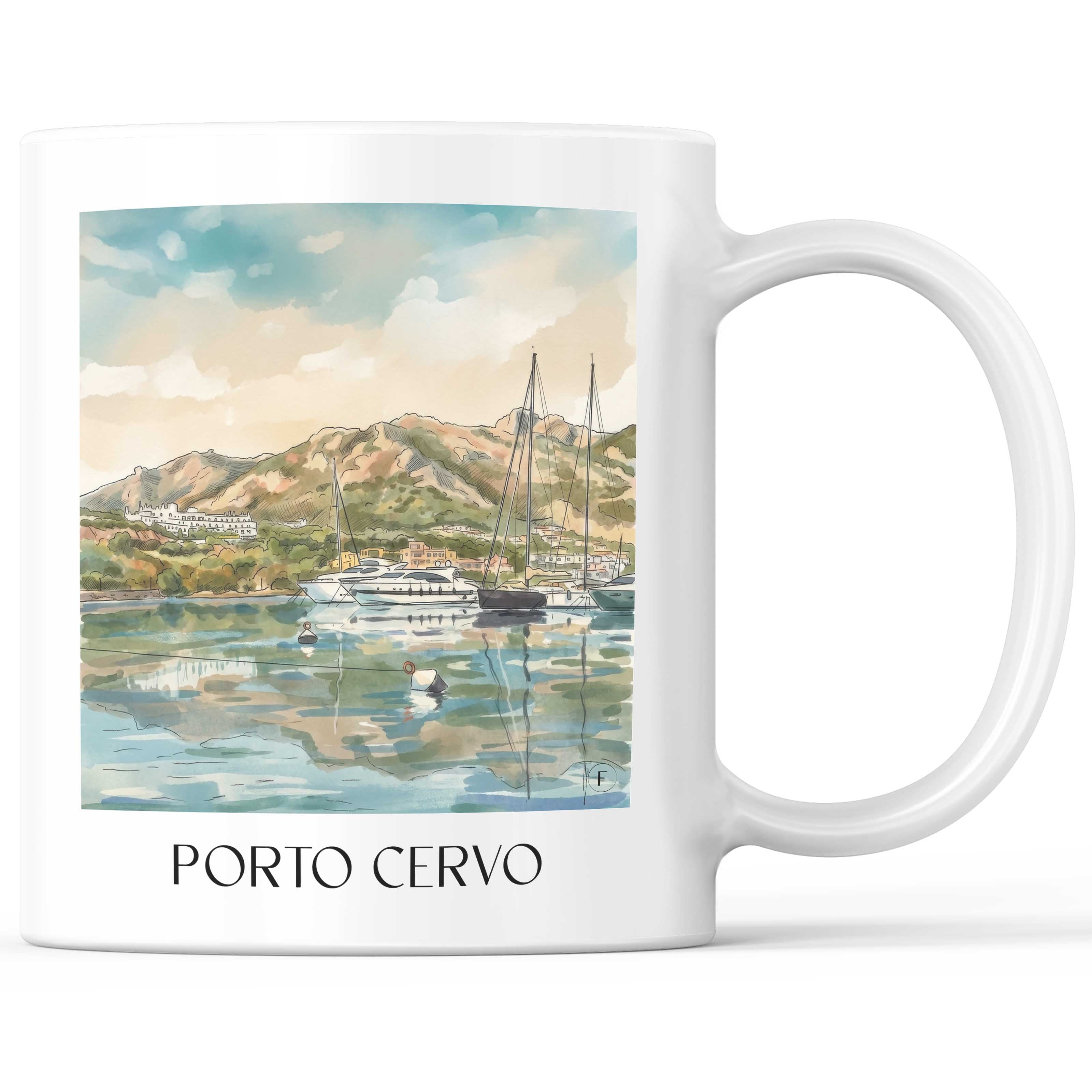 Porto Cervo Kaffeebecher - Sardinien - Italien Becher - Kaffeetasse im Aquarell Stil