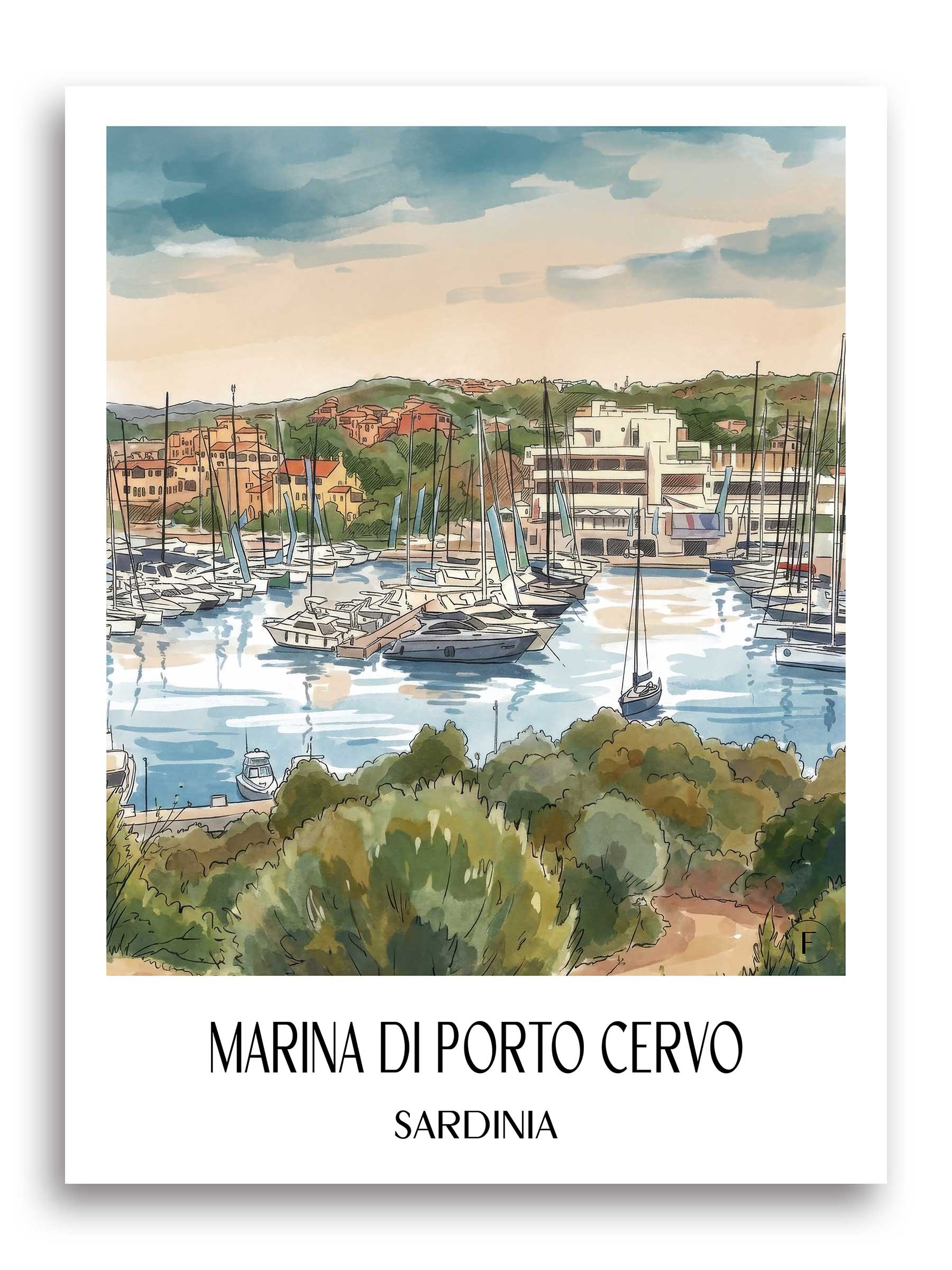 Marina di Porto Cervo Poster - Sardinien - Italien Kunstdruck - Aquarell von A4 bis A1