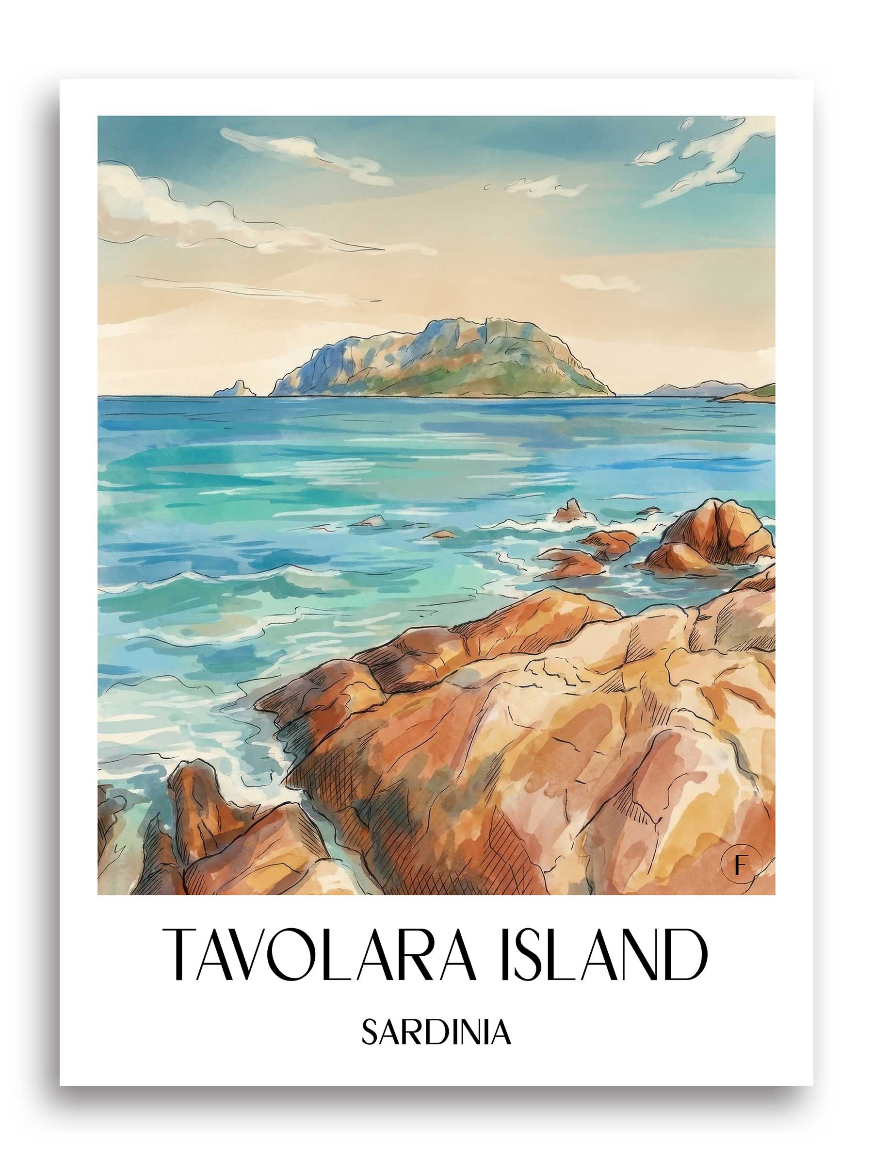 Isola di Tavolara Poster - Sardinien - Italien Kunstdruck - Aquarell von A4 bis A1