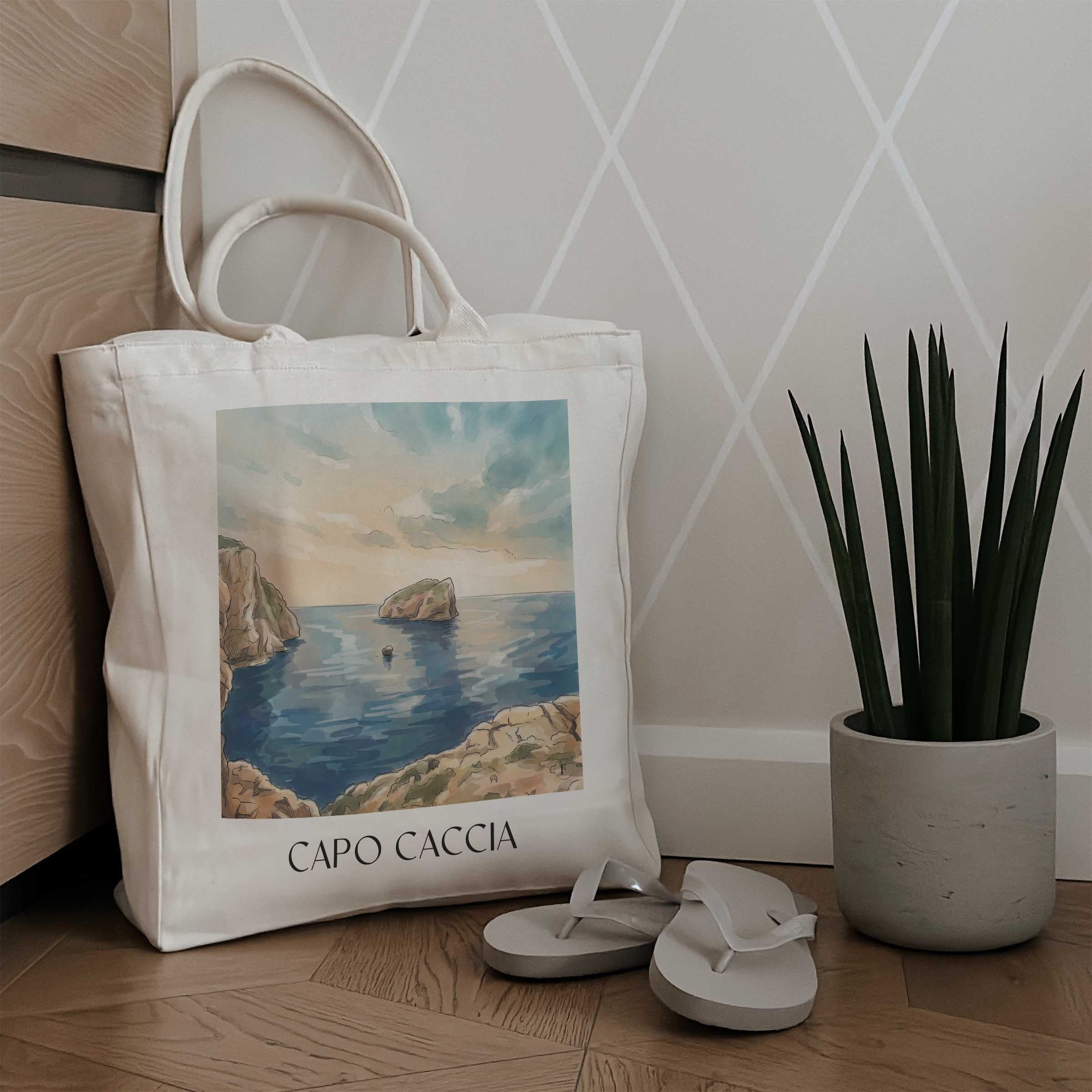 capo-caccia-sardinien-italien-einkaufstasche-aquarell