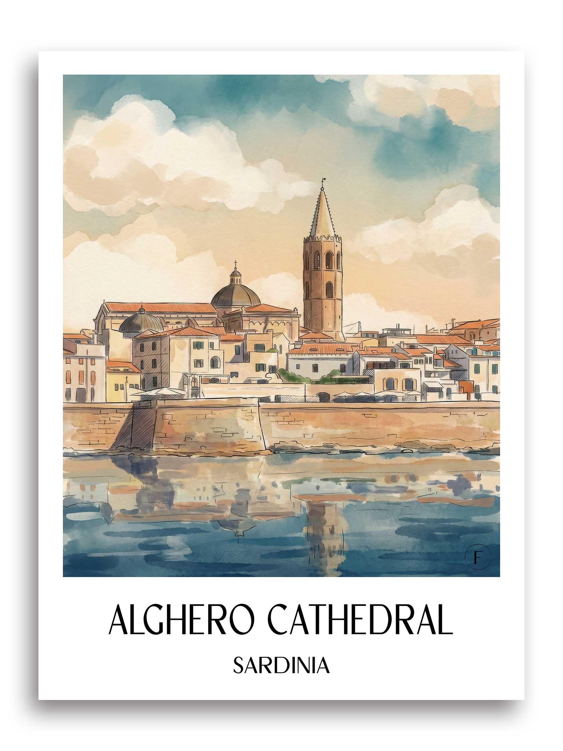 Kathedrale von Alghero Poster - Sardinien - Italien Kunstdruck - Aquarell von A4 bis A1