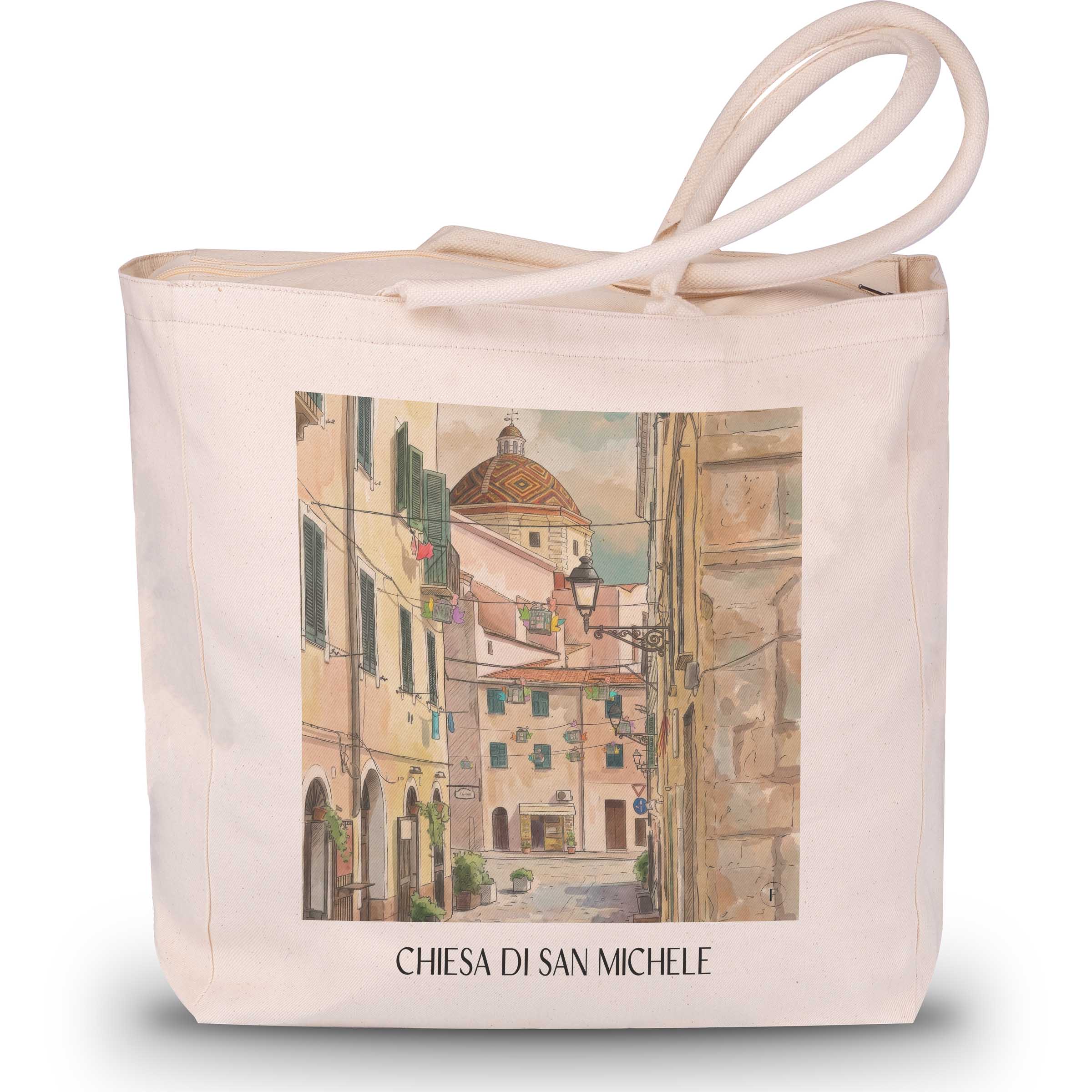 chiesa-di-san-michele-alghero-italien-einkaufstasche-aquarell