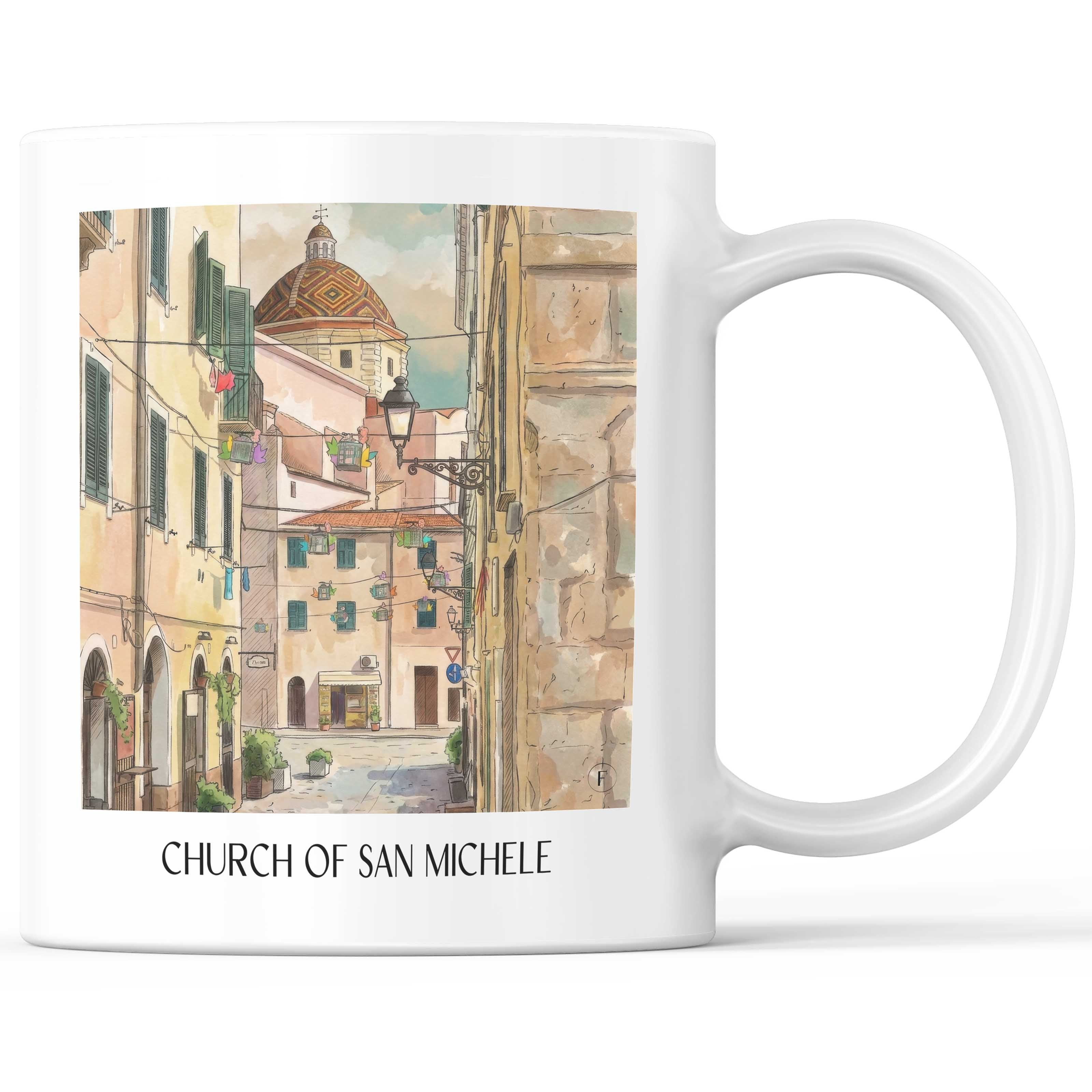 Chiesa di San Michele Kaffeebecher - Alghero - Italien Becher - Kaffeetasse im Aquarell Stil