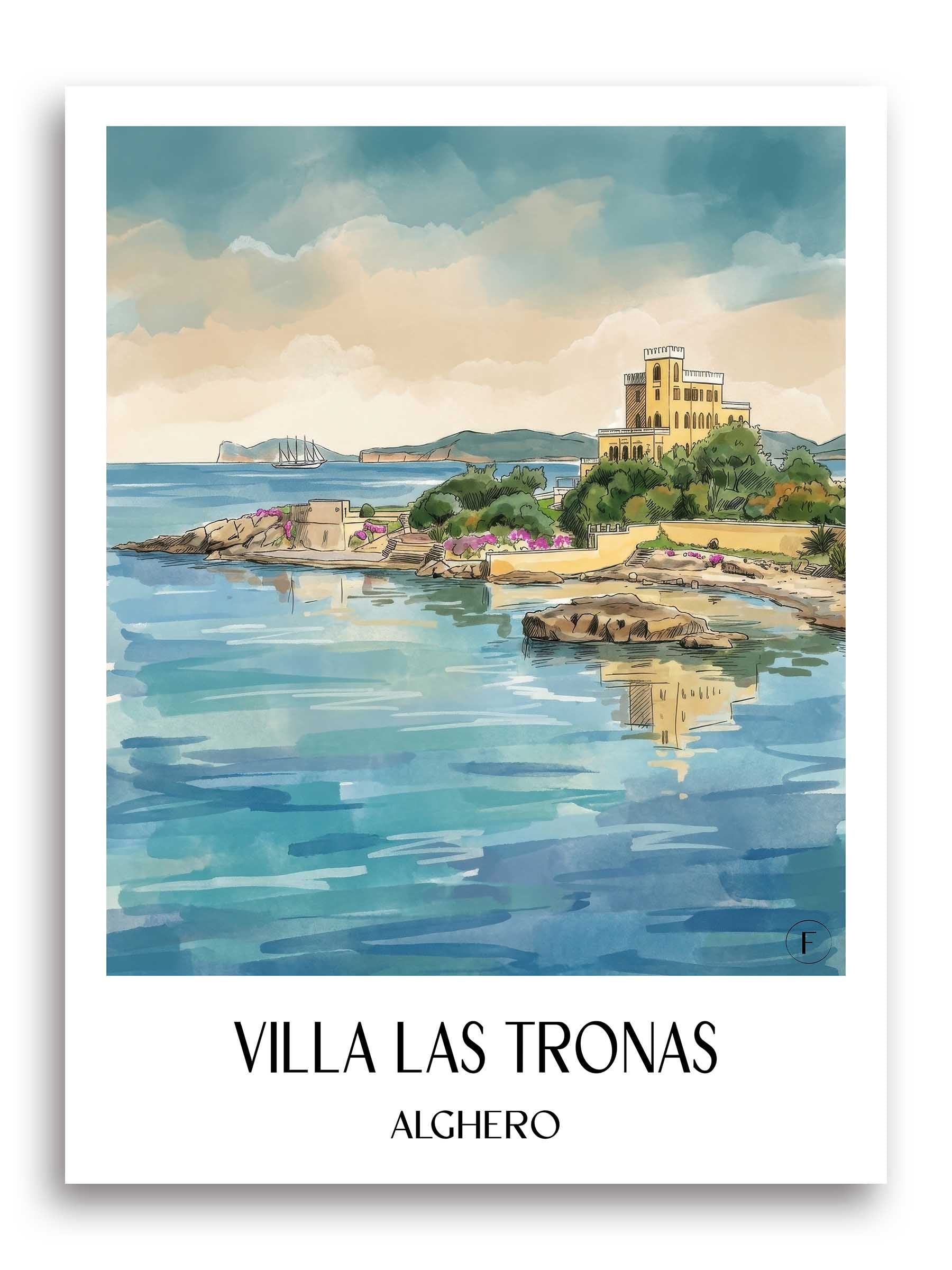 Villa las Tronas Poster - Alghero - Italien Kunstdruck - Aquarell von A4 bis A1