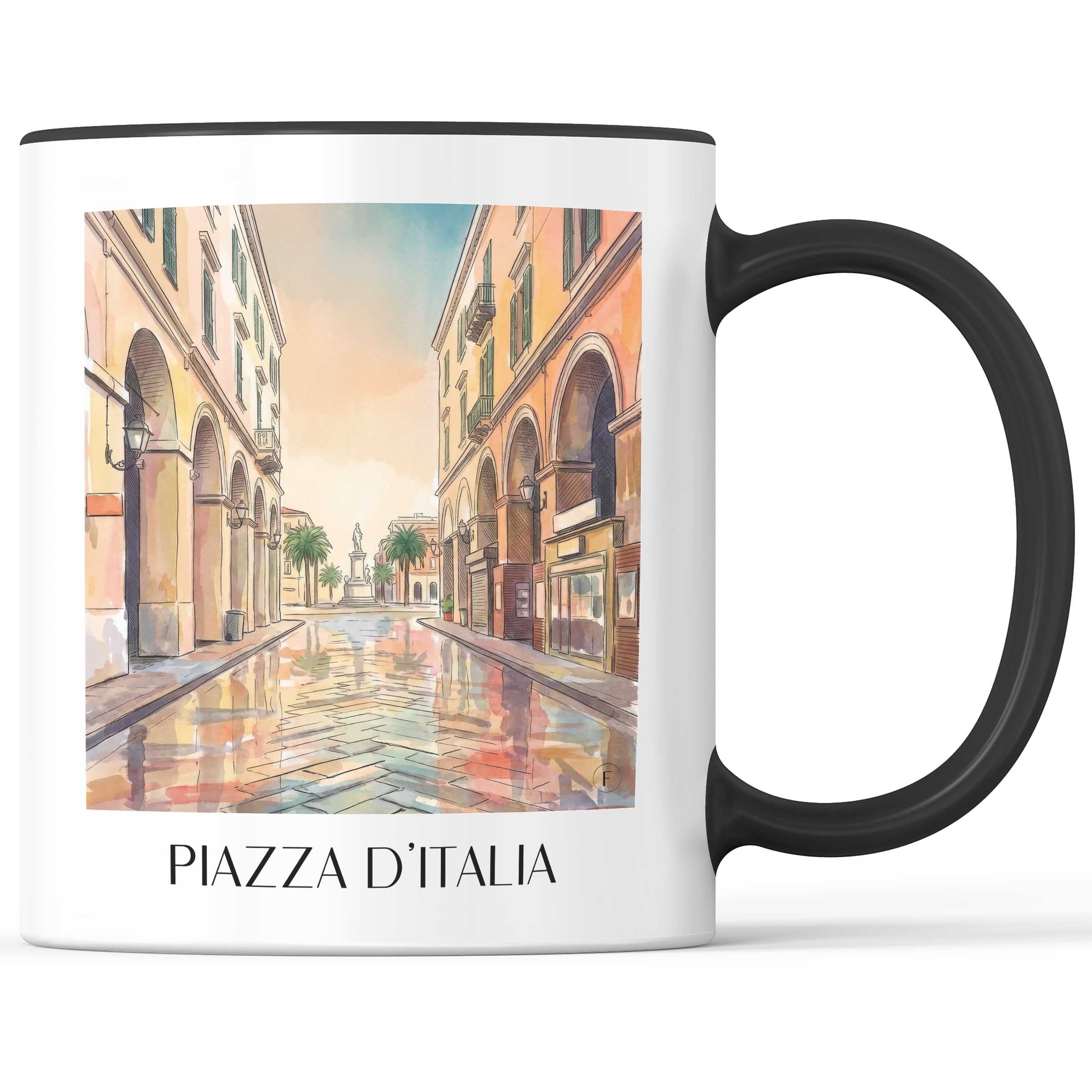 Piazza d´Italia Kaffeebecher - Sassari - Italien Becher - Kaffeetasse im Aquarell Stil