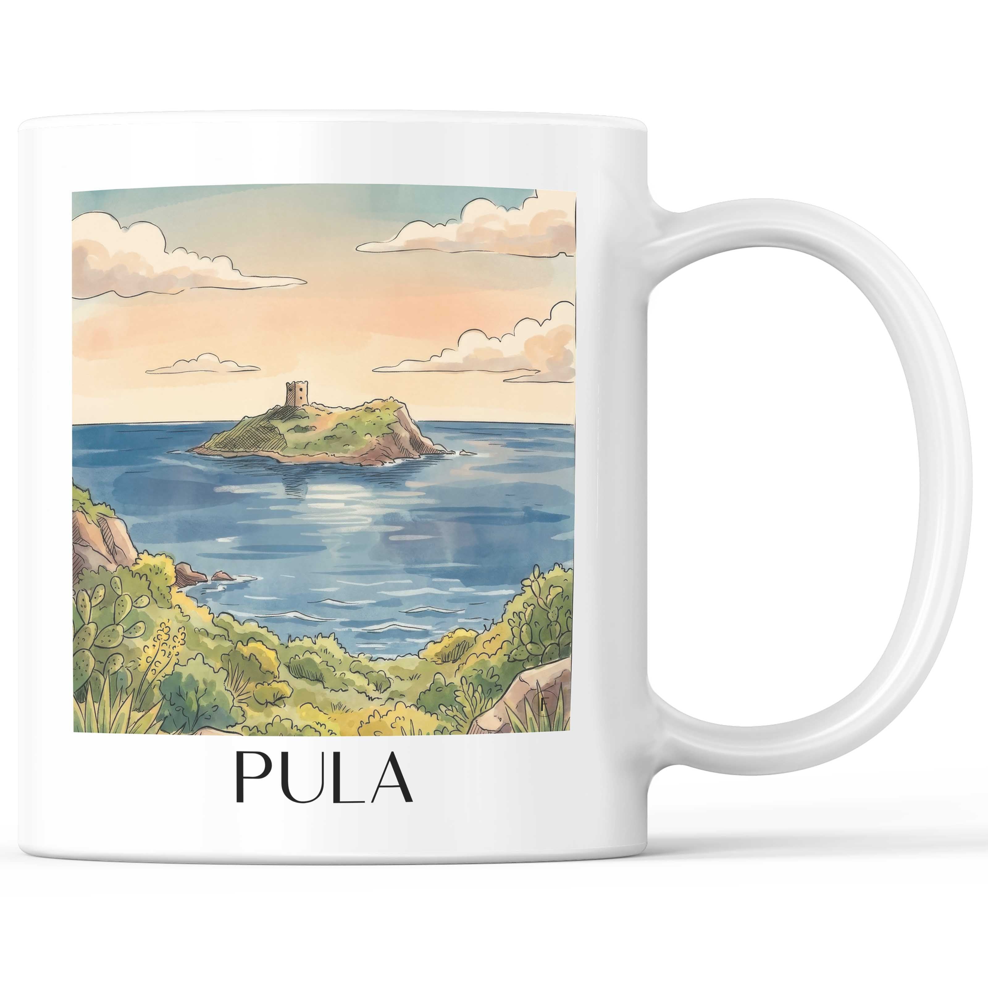 Pula Kaffeebecher - Sardinien - Italien Becher - Kaffeetasse im Aquarell Stil