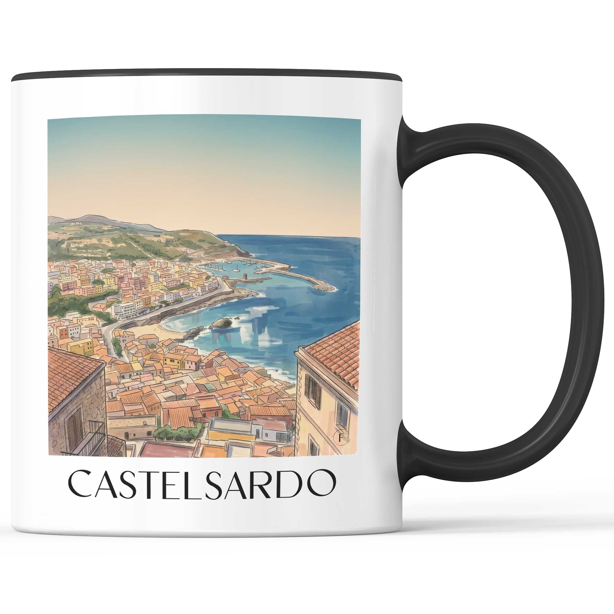 Castelsardo Kaffeebecher - Sardinien - Italien Becher - Kaffeetasse im Aquarell Stil