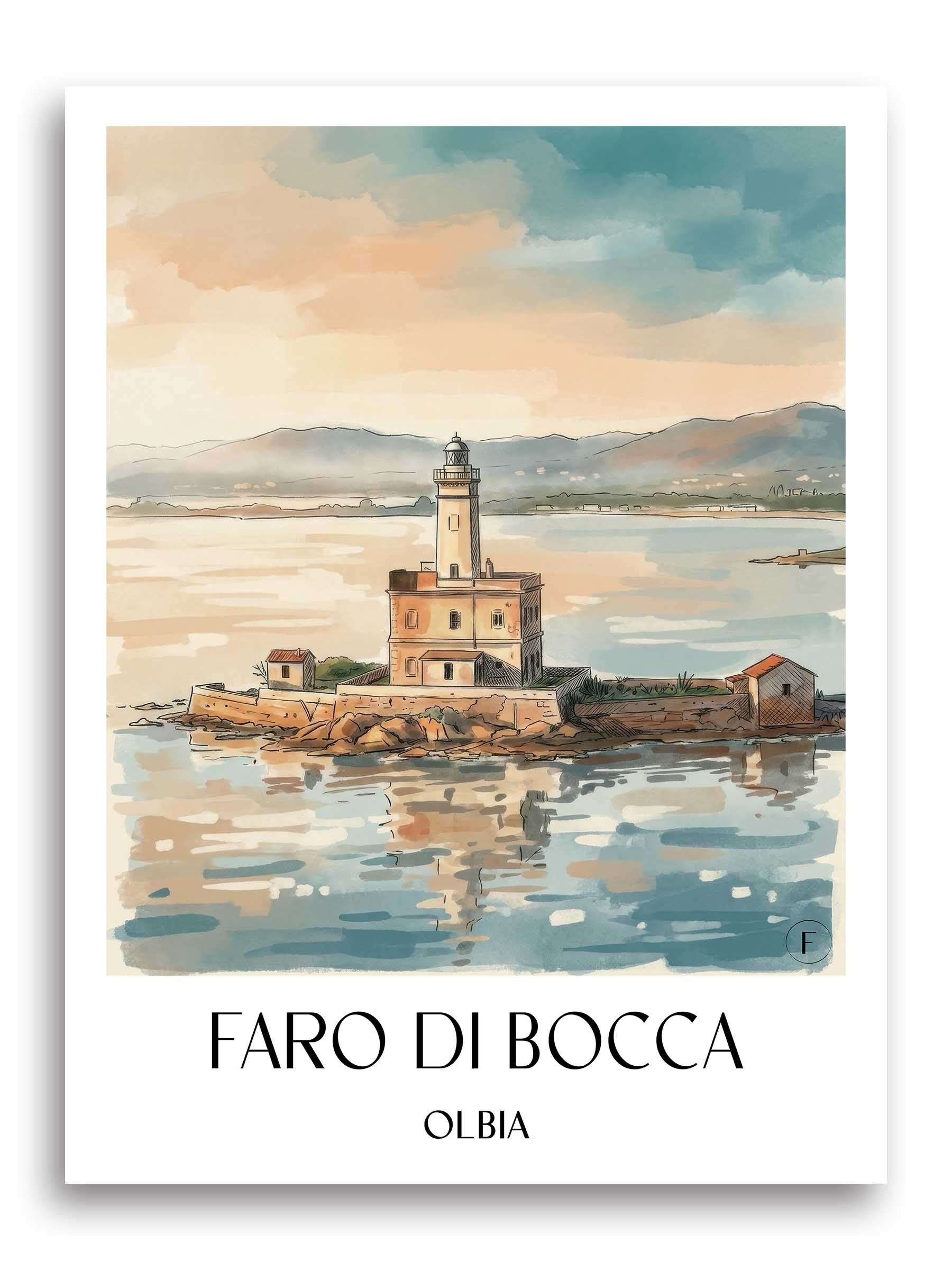 Faro di Bocca Poster - Olbia - Italien Kunstdruck - Aquarell von A4 bis A1