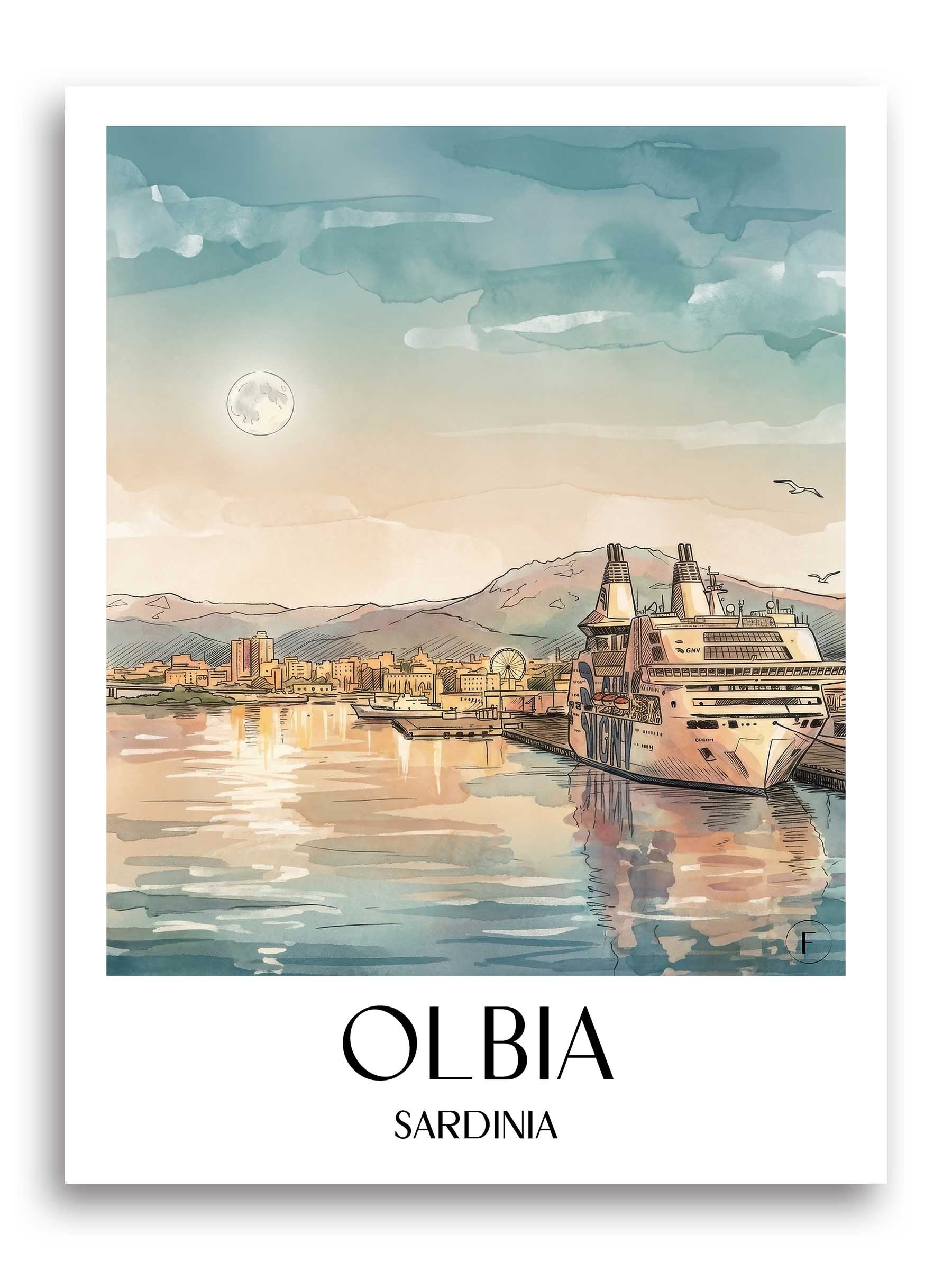 Olbia Poster - Sardinien - Italien Kunstdruck - Aquarell von A4 bis A1