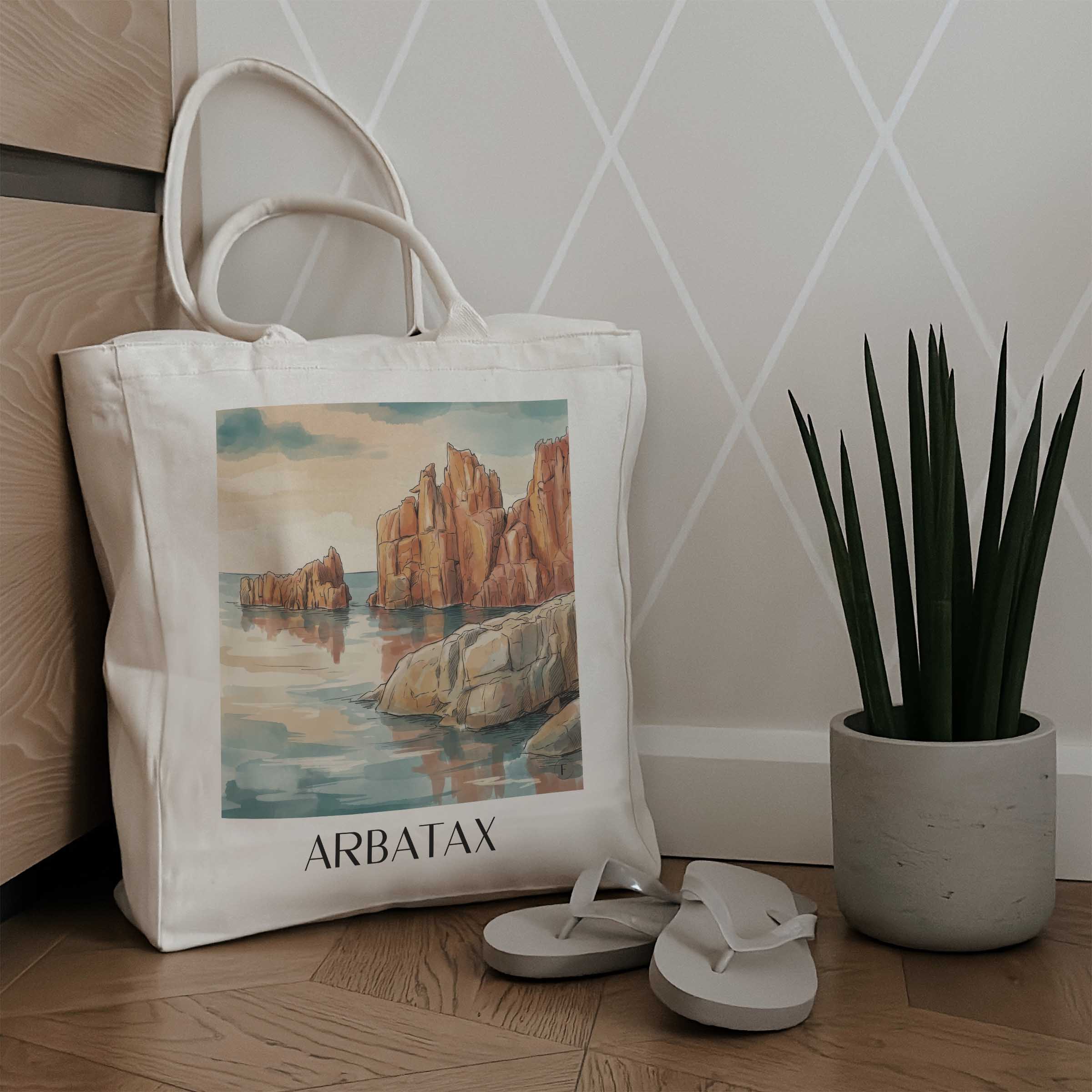 arbatax-sardinien-italien-einkaufstasche-aquarell