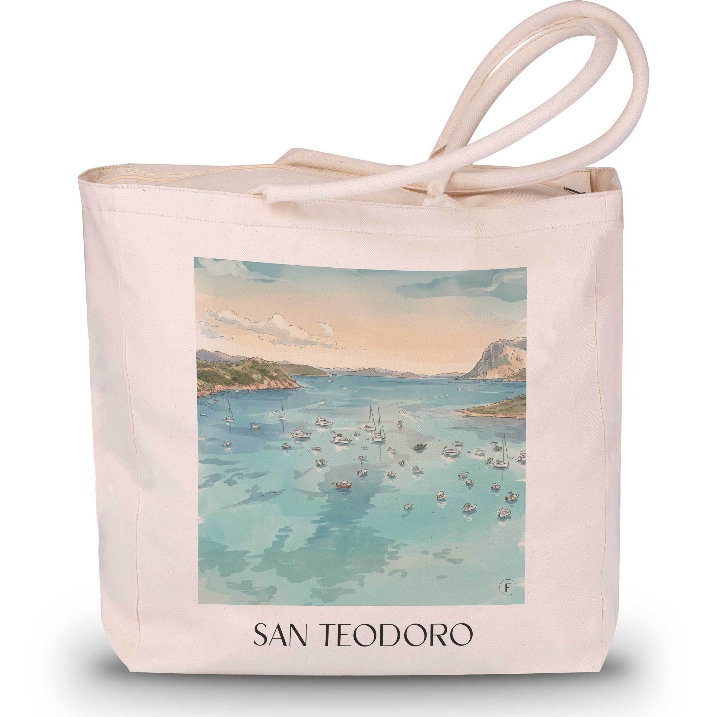 San Teodoro Shopping Tasche - Sardinien - Italien Tote Bag - Einkaufstasche im Aquarell Stil