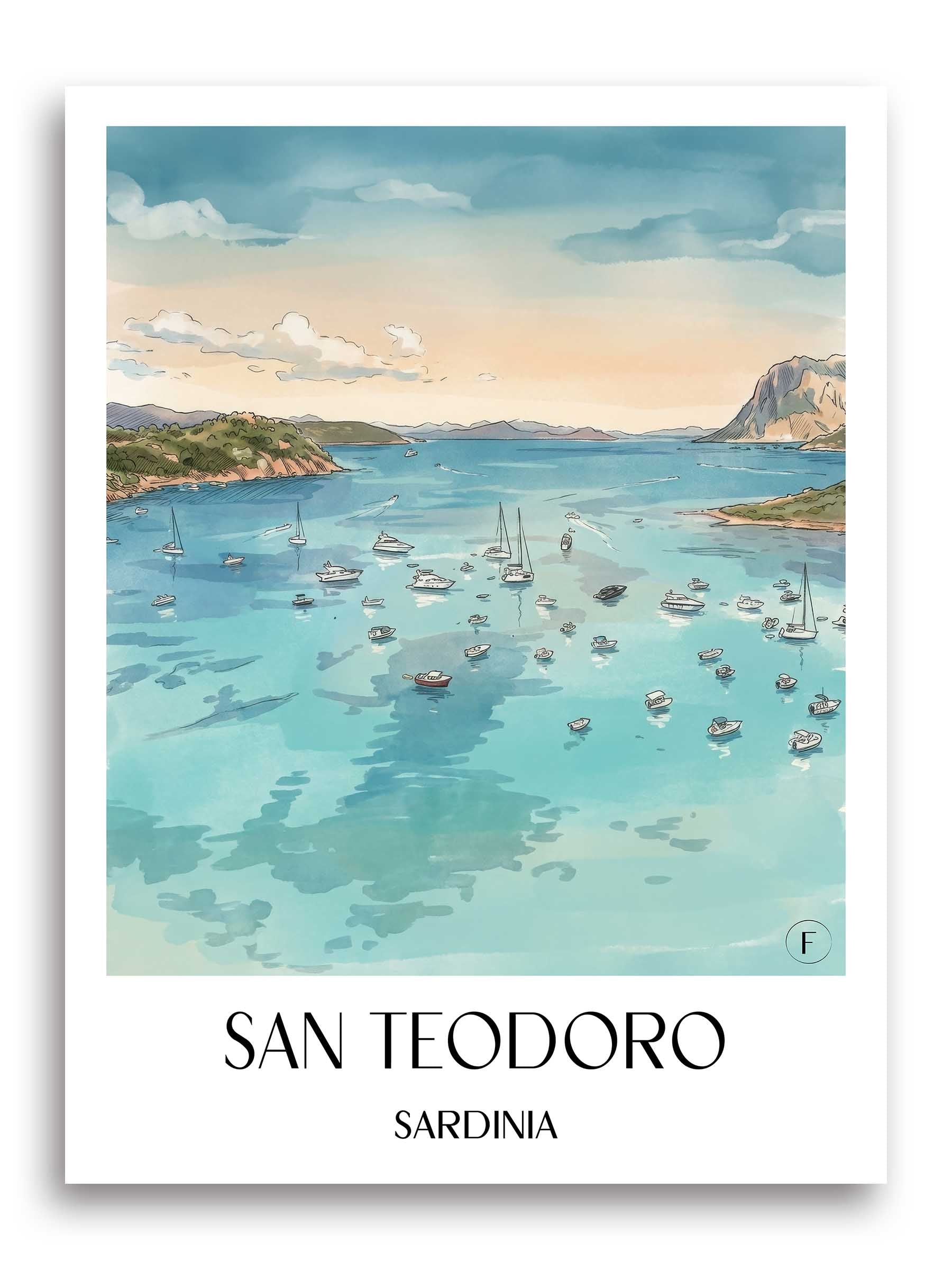 San Teodoro Poster - Sardinien - Italien Kunstdruck - Aquarell von A4 bis A1