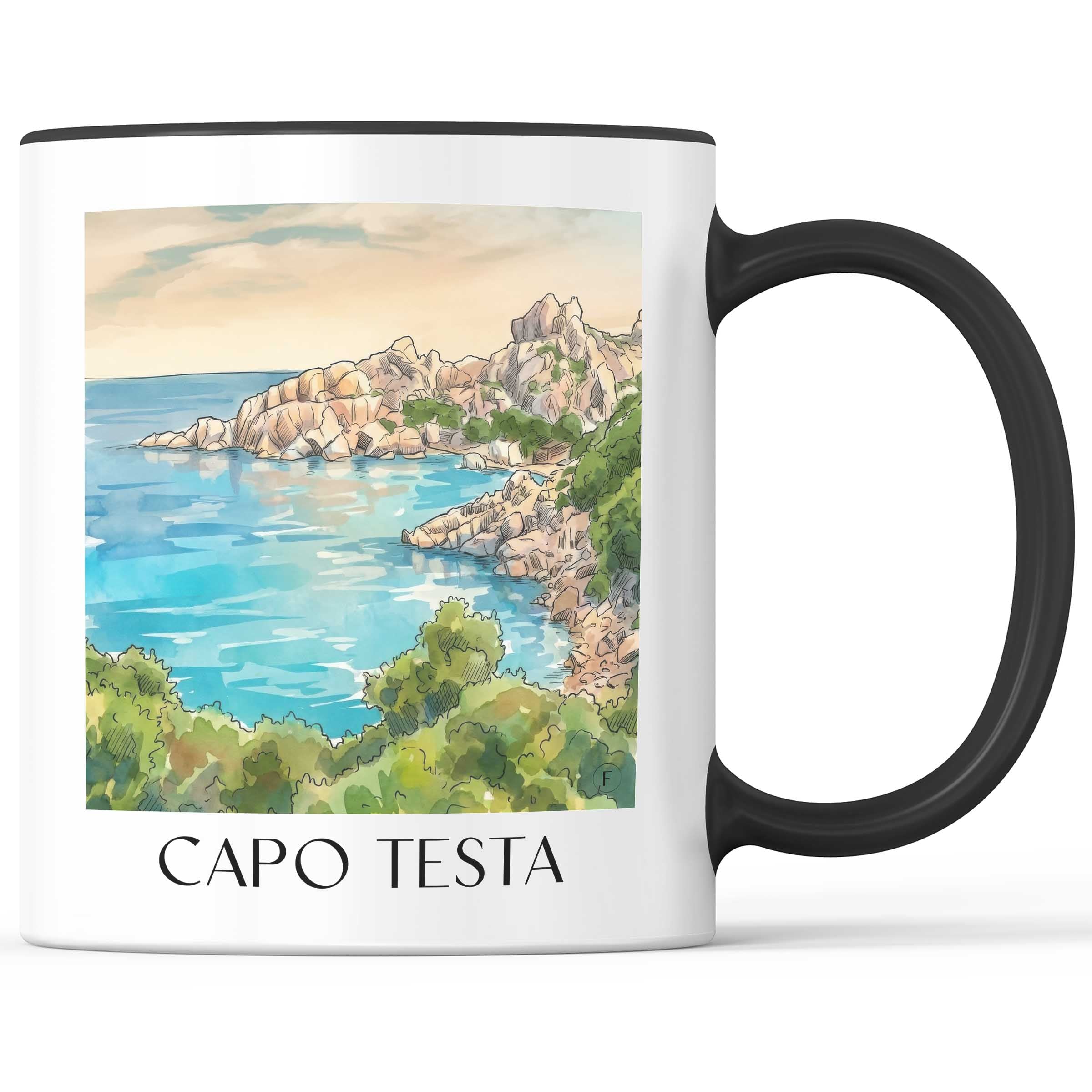 Capo Testa Kaffeebecher - Sardinien - Italien Becher - Kaffeetasse im Aquarell Stil