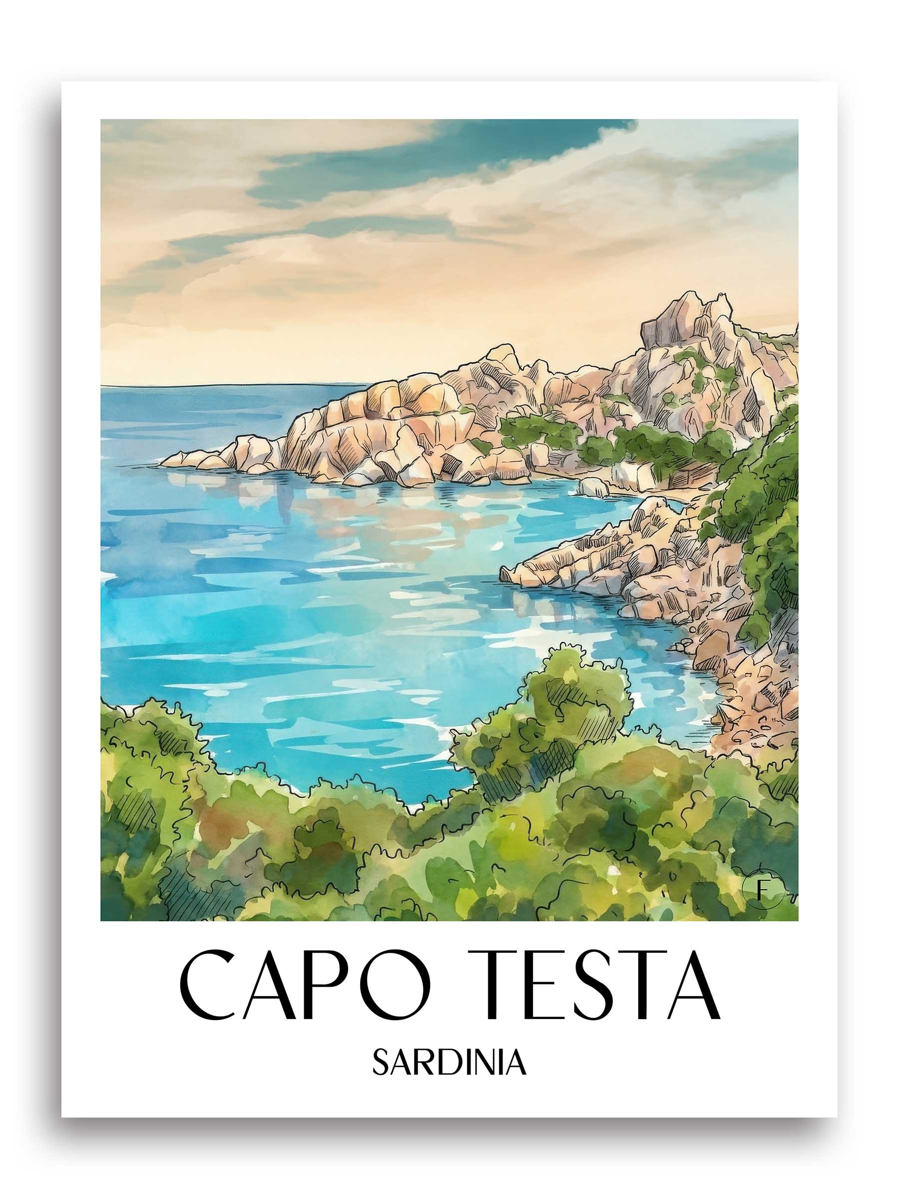 Capo Testa Poster - Sardinien - Italien Kunstdruck - Aquarell von A4 bis A1
