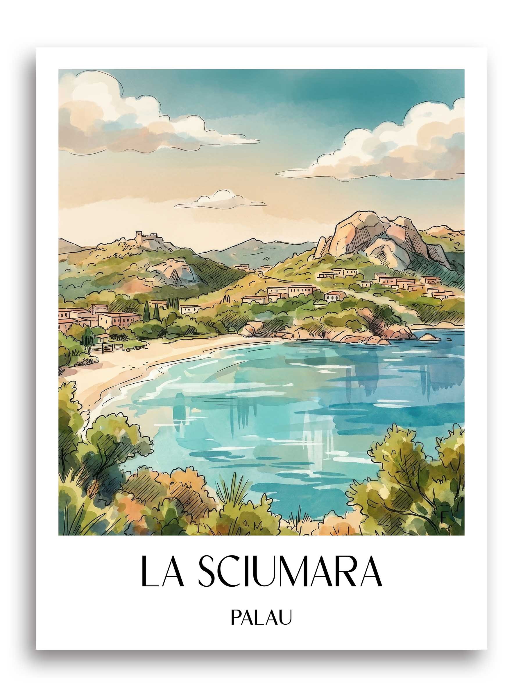 La Sciumara Poster - Palau - Italien Kunstdruck - Aquarell von A4 bis A1