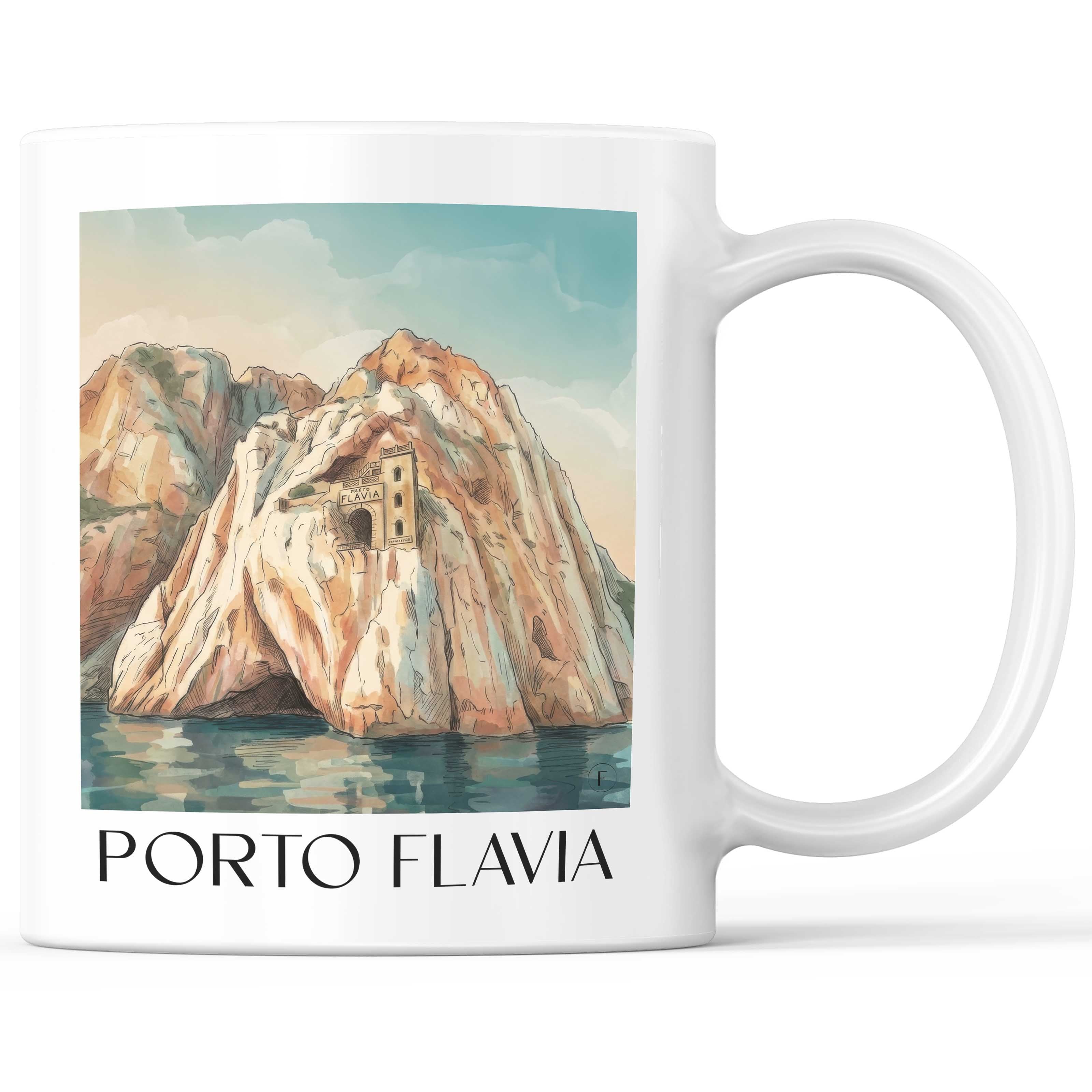 porto-flavia-masua-italien-kaffeebecher-aquarell
