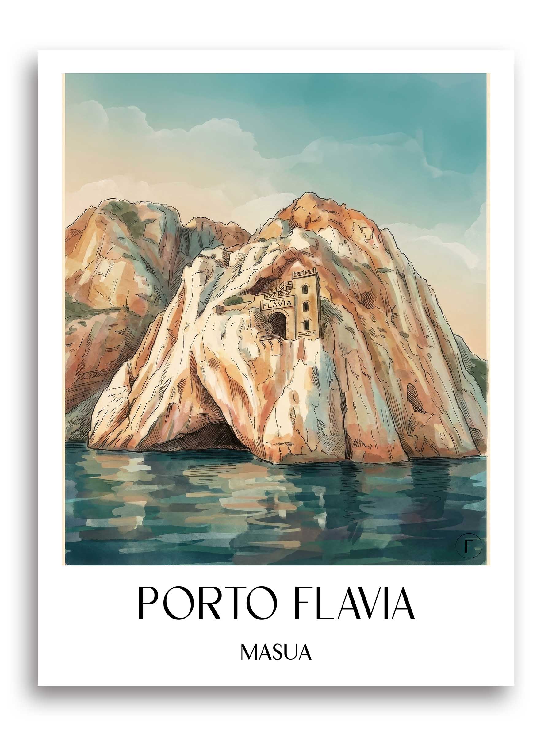 porto-flavia-masua-italien-poster-aquarell