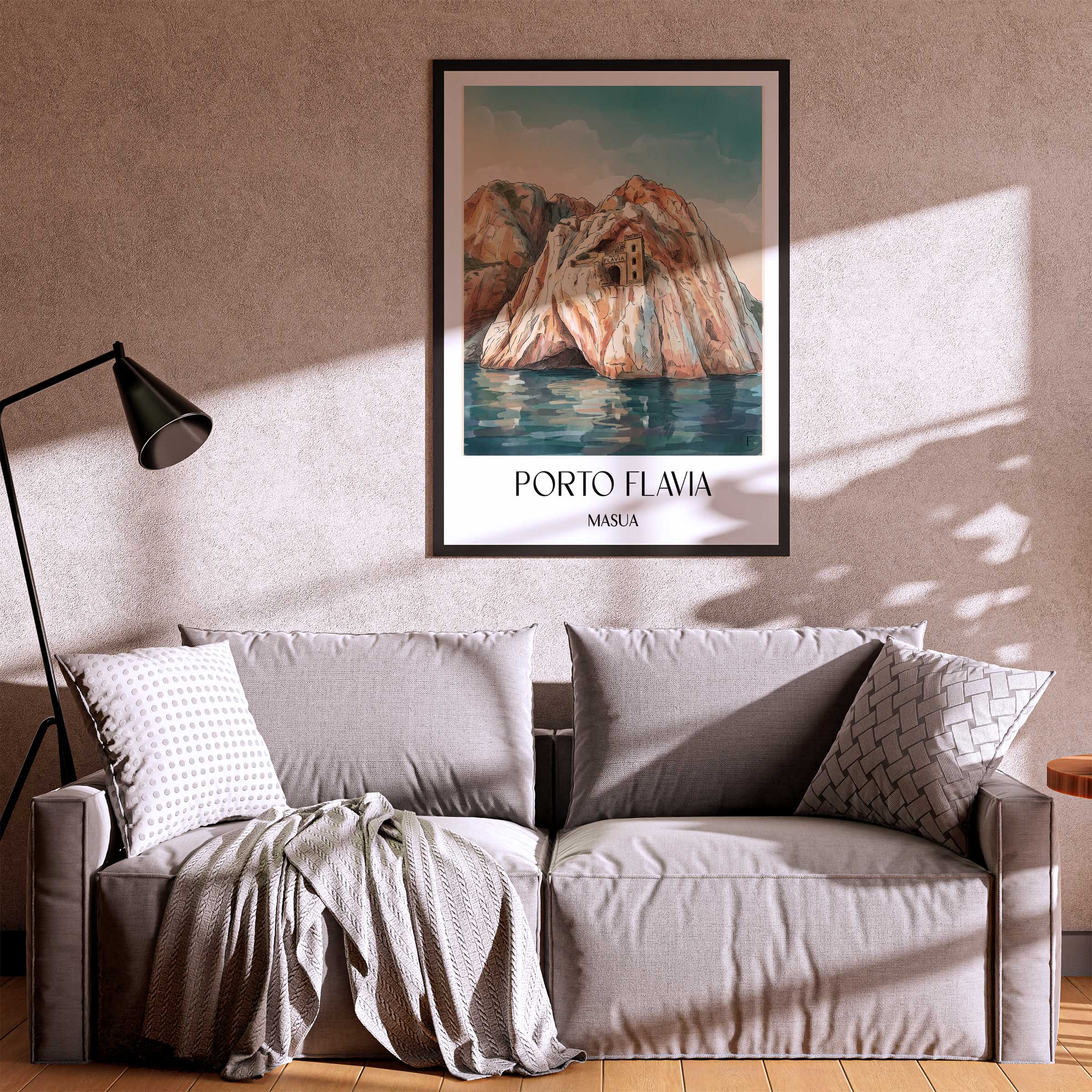 porto-flavia-masua-italien-poster-aquarell
