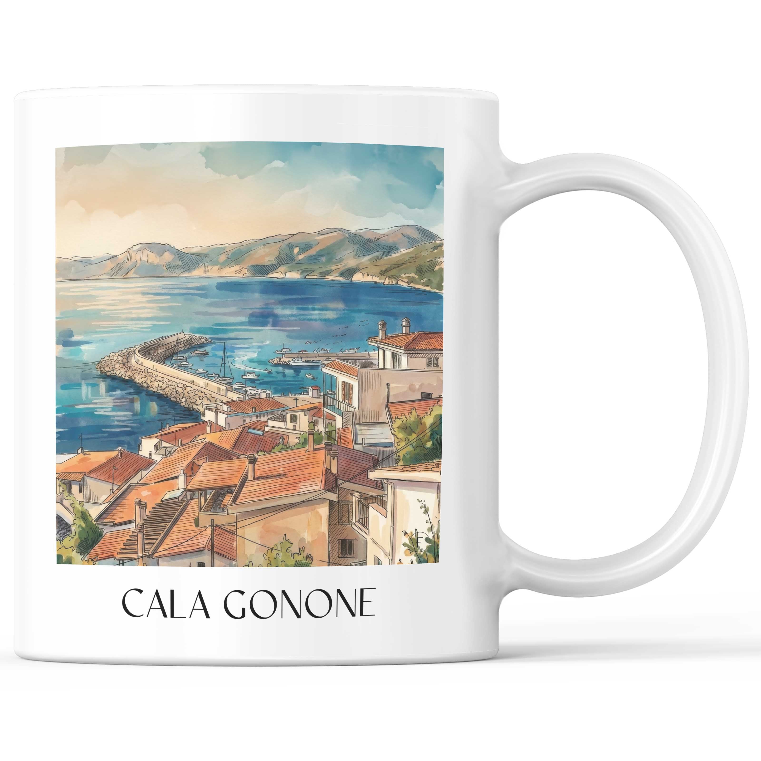 Cala Gonone Kaffeebecher - Sardinien - Italien Becher - Kaffeetasse im Aquarell Stil