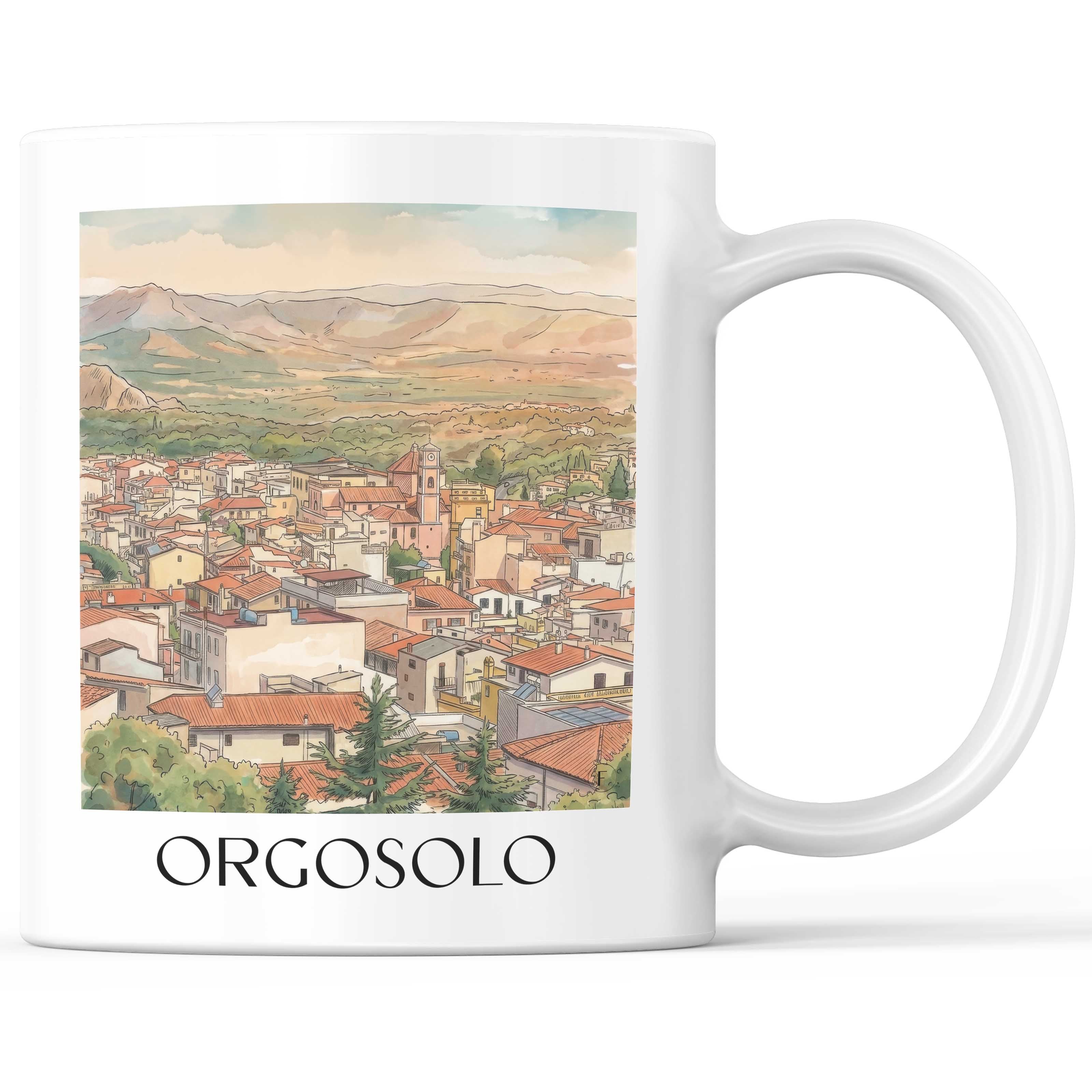 Orgosolo Kaffeebecher - Sardinien - Italien Becher - Kaffeetasse im Aquarell Stil