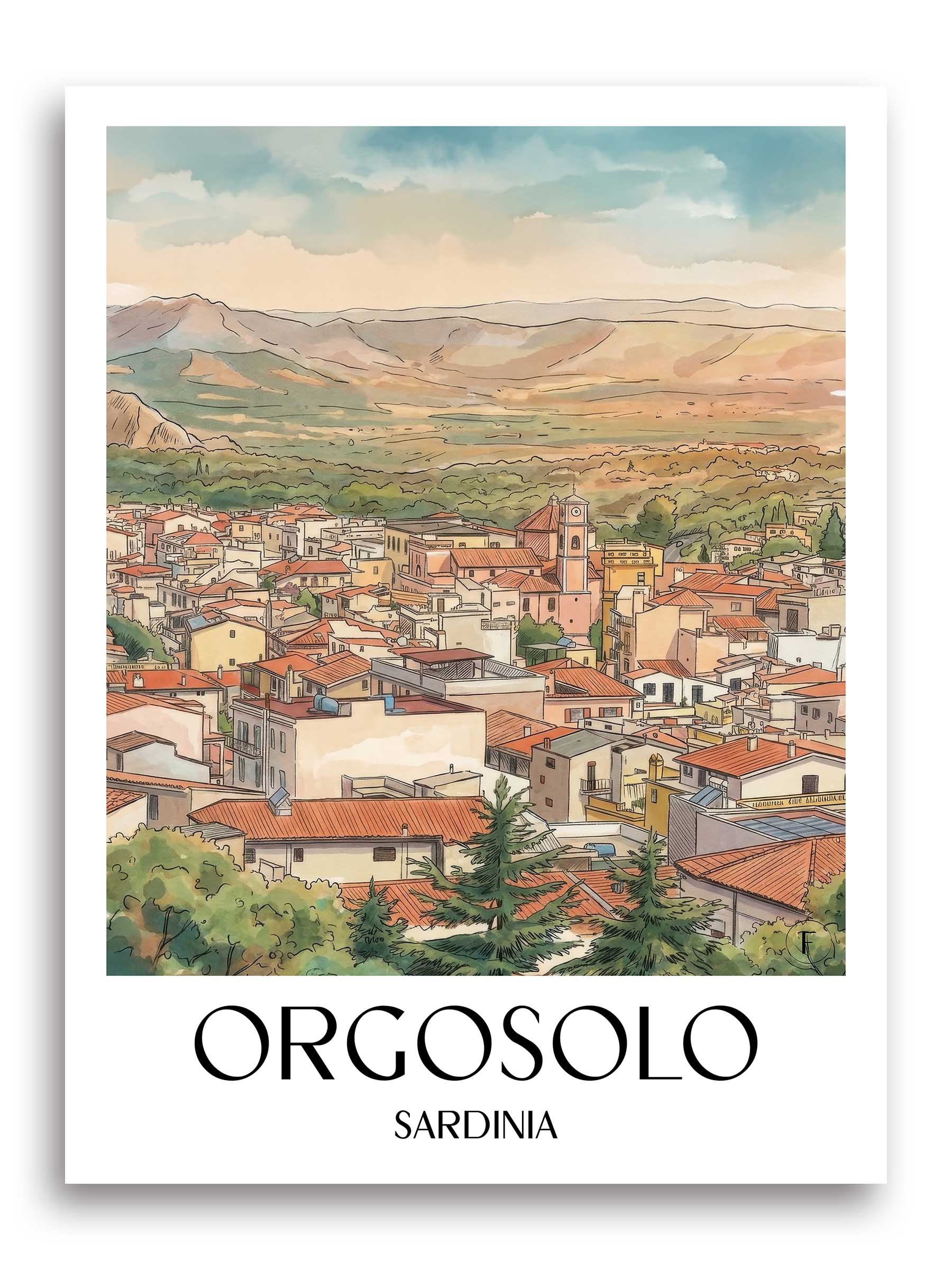 Orgosolo Poster - Sardinien - Italien Kunstdruck - Aquarell von A4 bis A1