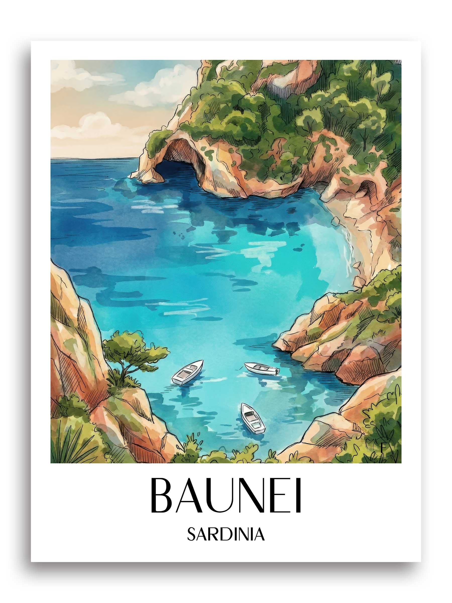 Baunei Poster - Sardinien - Italien Kunstdruck - Aquarell von A4 bis A1