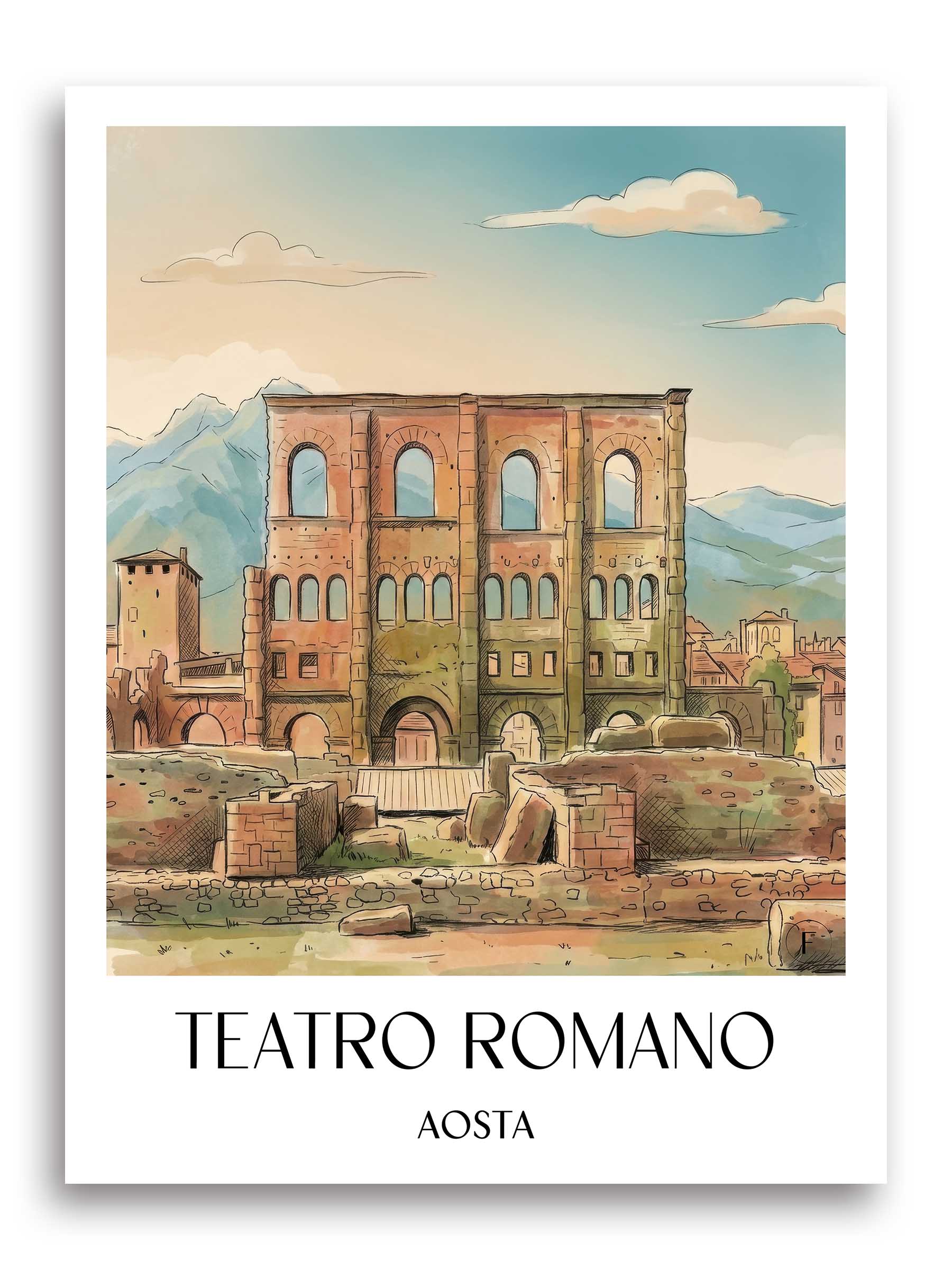 teatro-romano-aosta-italien-poster-aquarell
