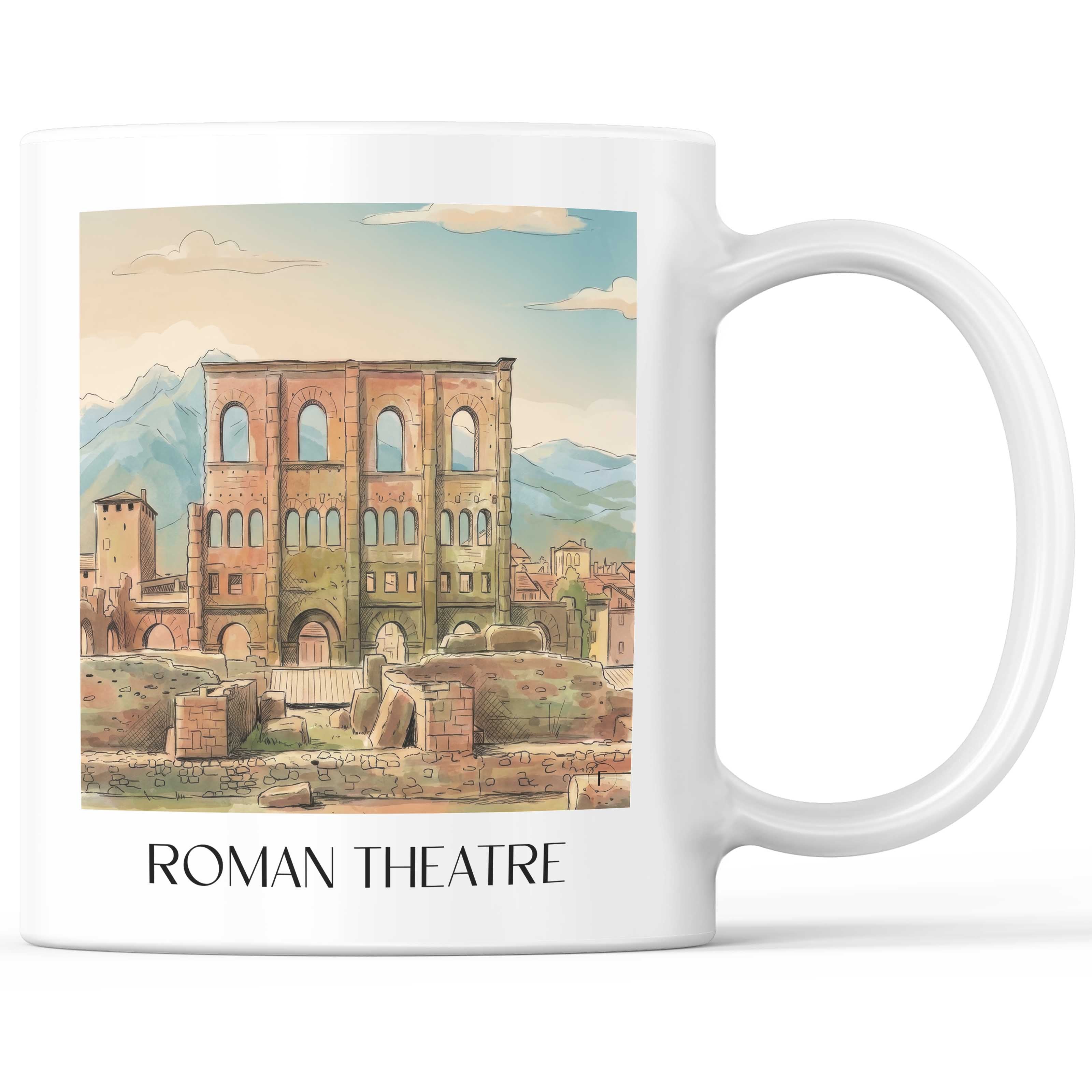 Teatro Romano Kaffeebecher - Aosta - Italien Becher - Kaffeetasse im Aquarell Stil