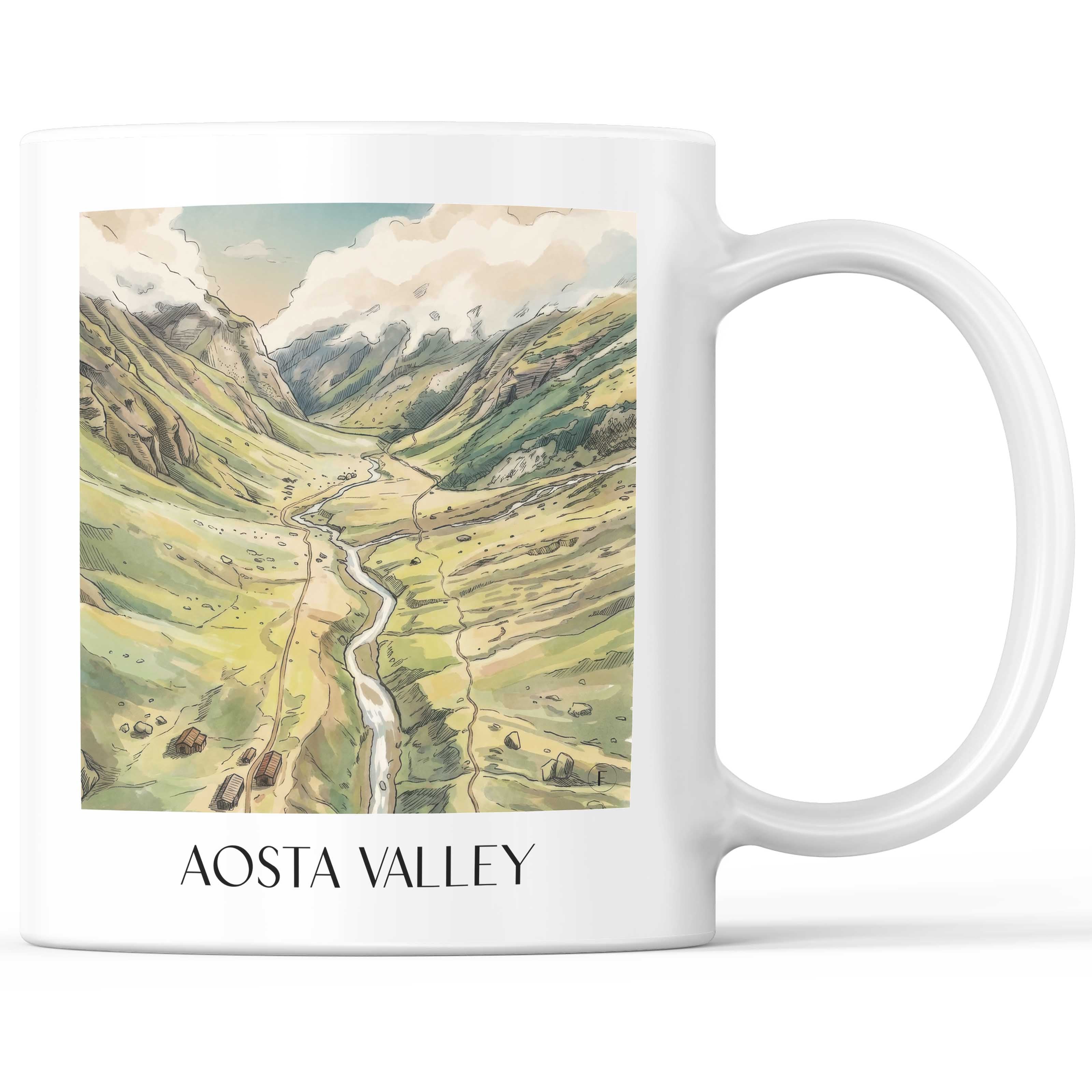 Aostatal Kaffeebecher - Italien - Italien Becher - Kaffeetasse im Aquarell Stil