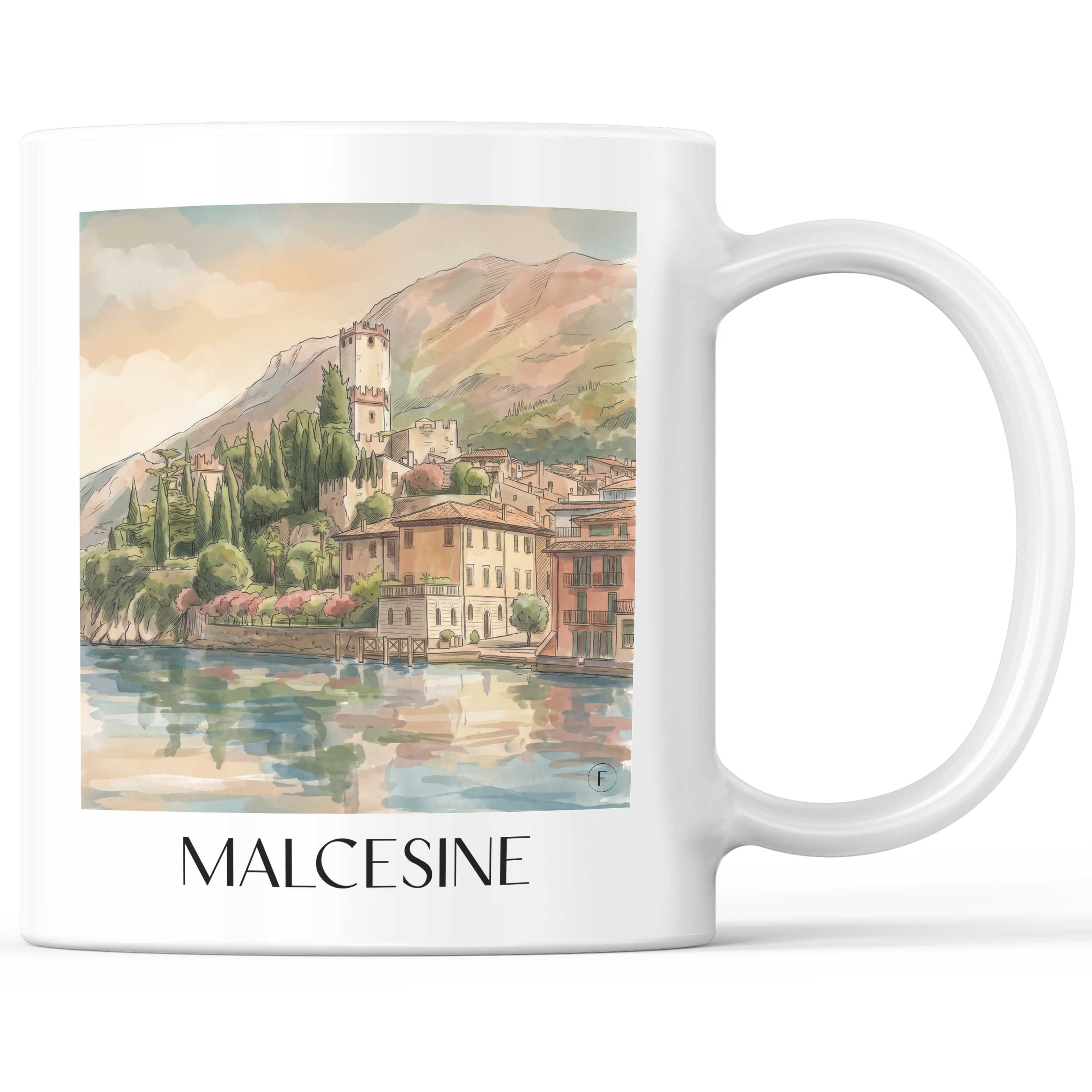 Malcesine Kaffeebecher - Venetien - Italien Becher - Kaffeetasse im Aquarell Stil