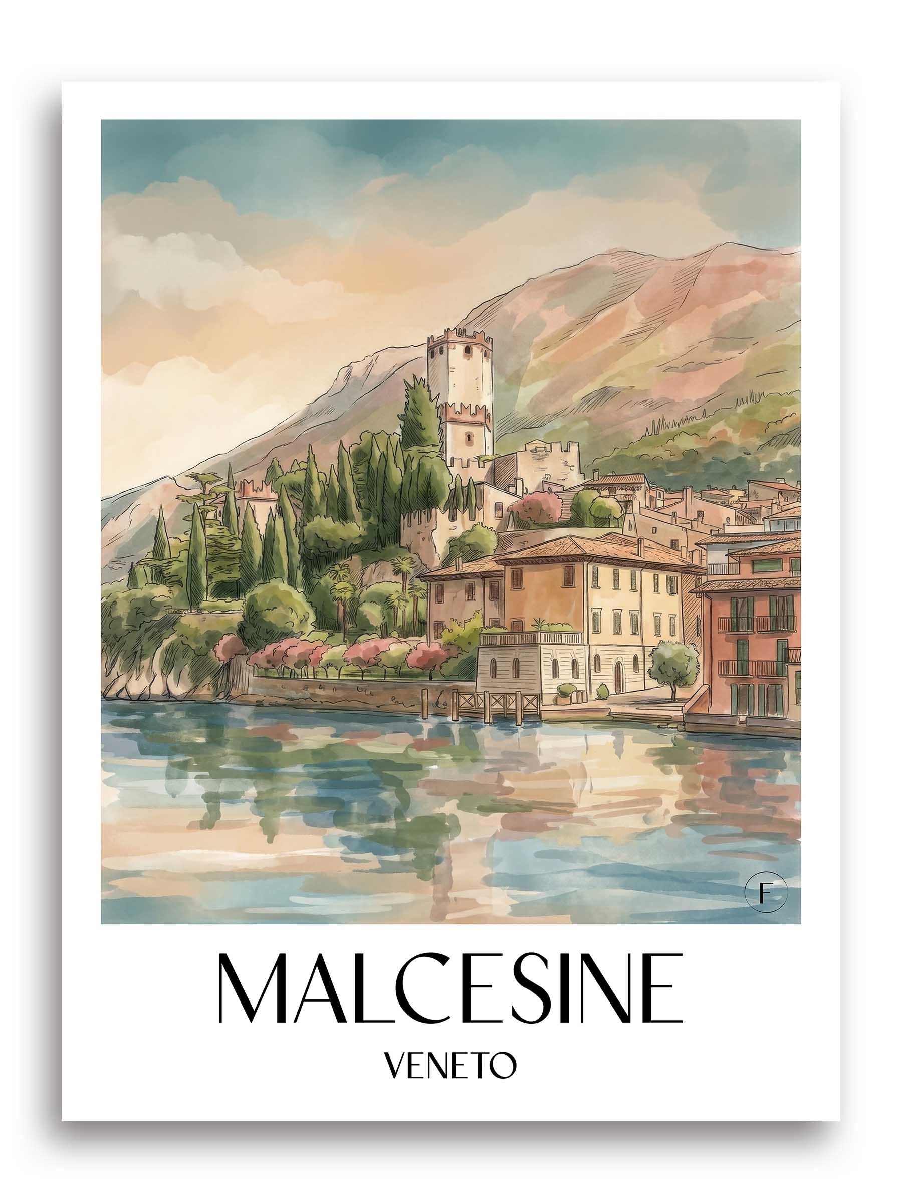 Malcesine Poster - Venetien - Italien Kunstdruck - Aquarell von A4 bis A1