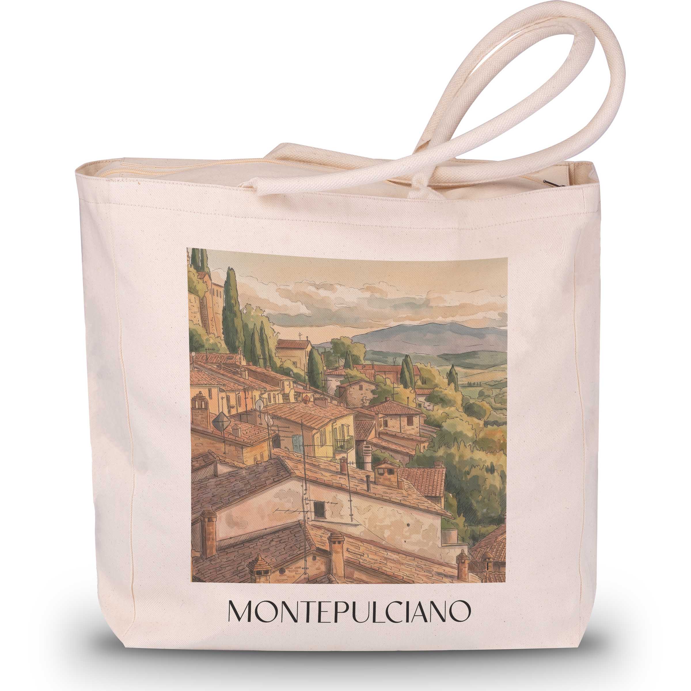 Montepulciano Shopping Tasche - Toskana - Italien Tote Bag - Einkaufstasche im Aquarell Stil