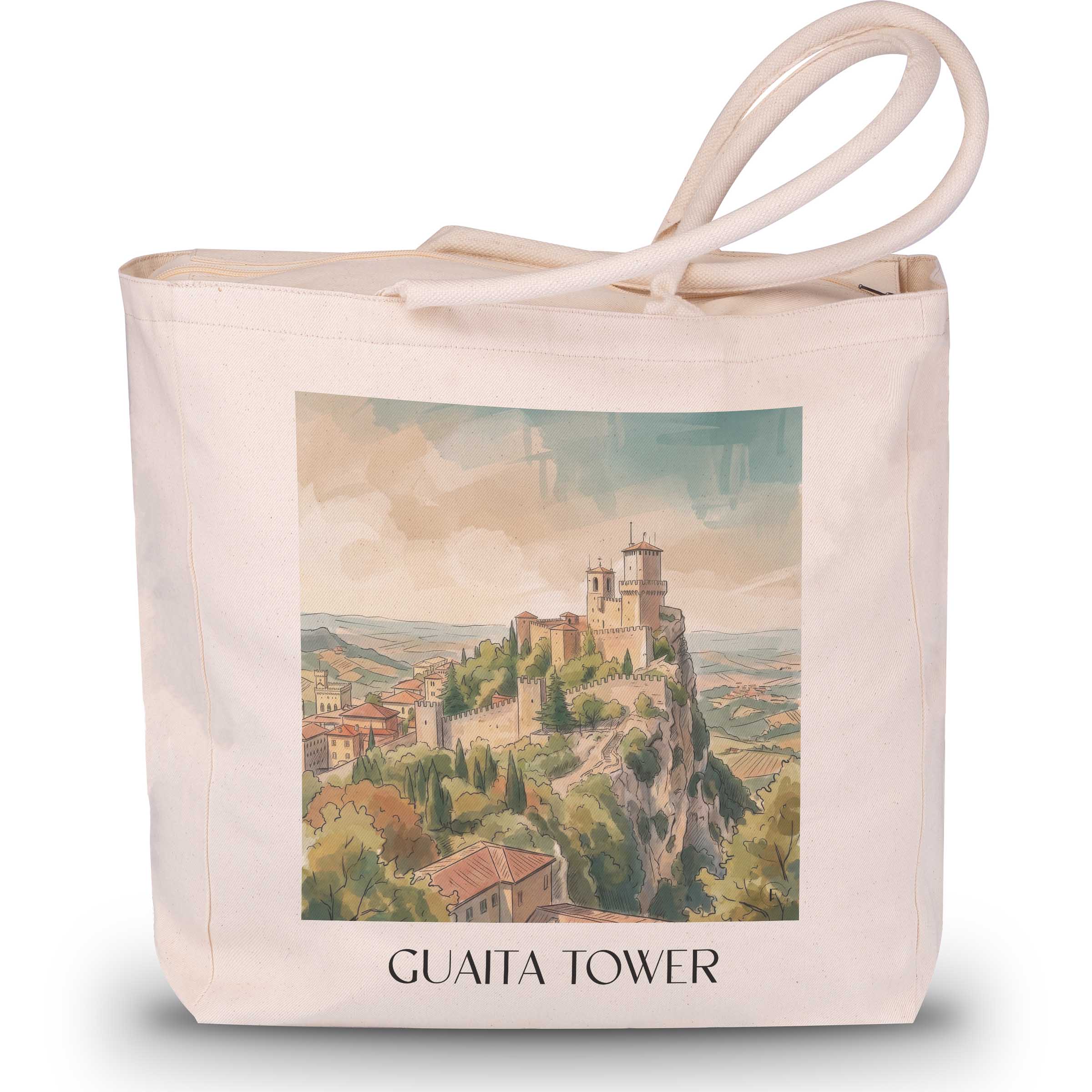 Guaita Tower Shopping Tasche - San Marino - Italien Tote Bag - Einkaufstasche im Aquarell Stil