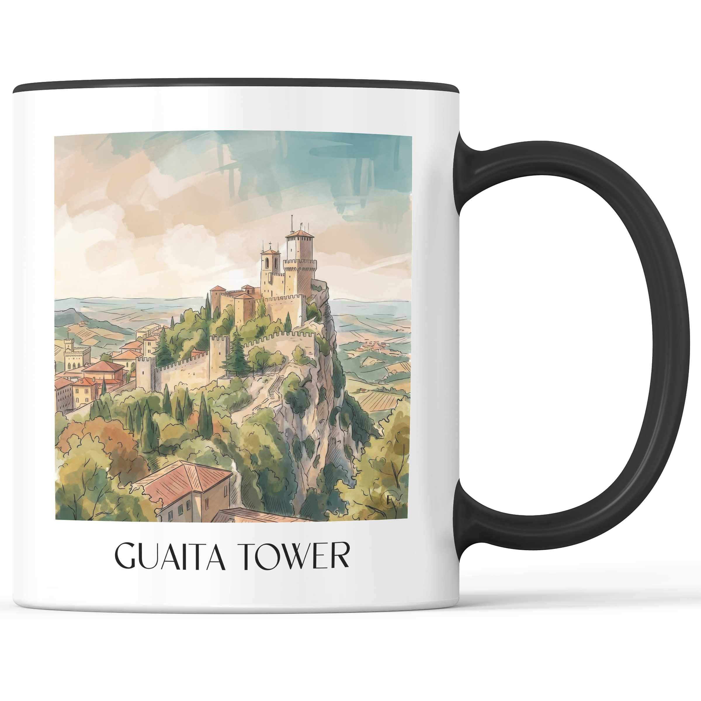 Guaita Tower Kaffeebecher - San Marino - Italien Becher - Kaffeetasse im Aquarell Stil
