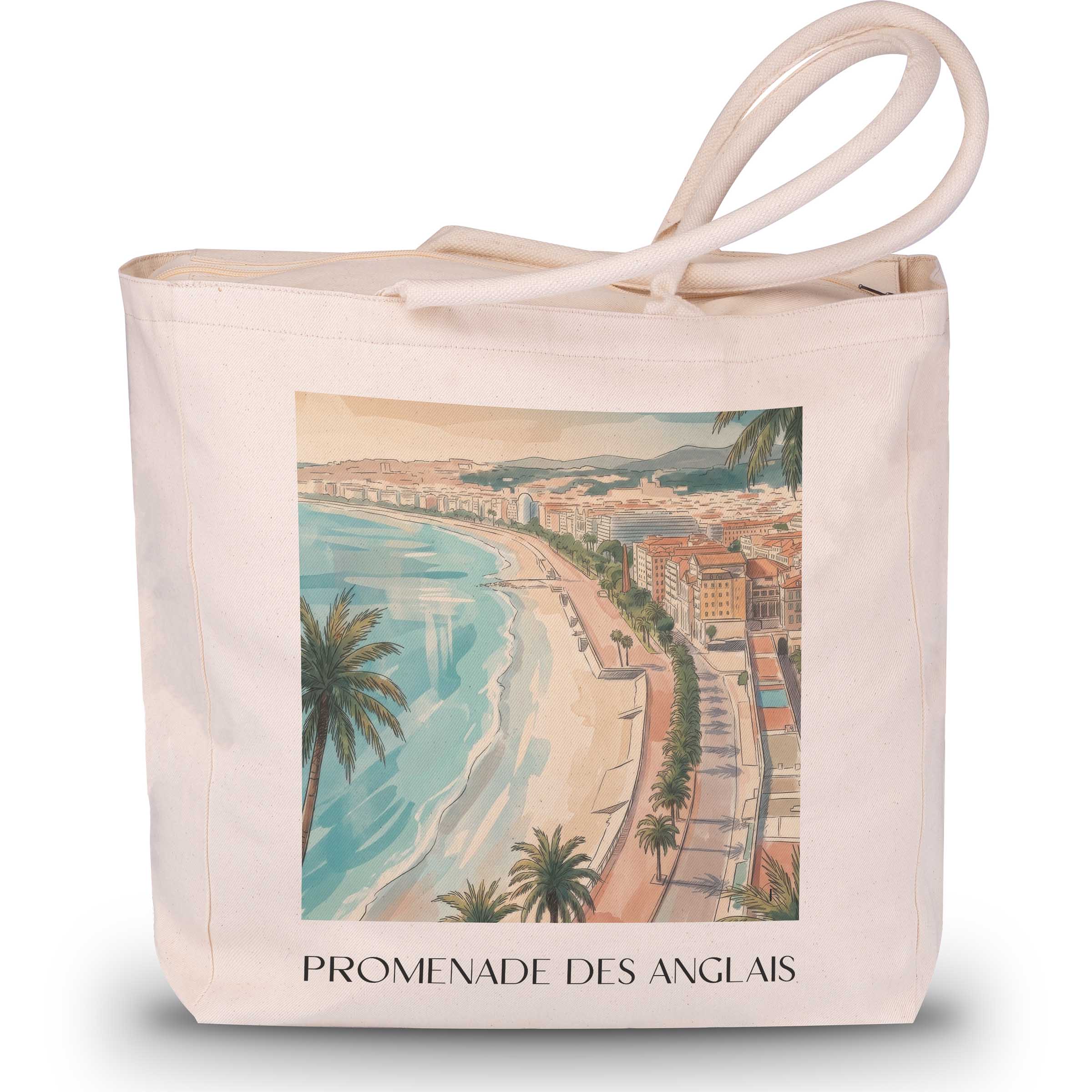 Promenade des Anglais Shopping Tasche - Nizza - Frankreich Tote Bag - Einkaufstasche im Aquarell Stil