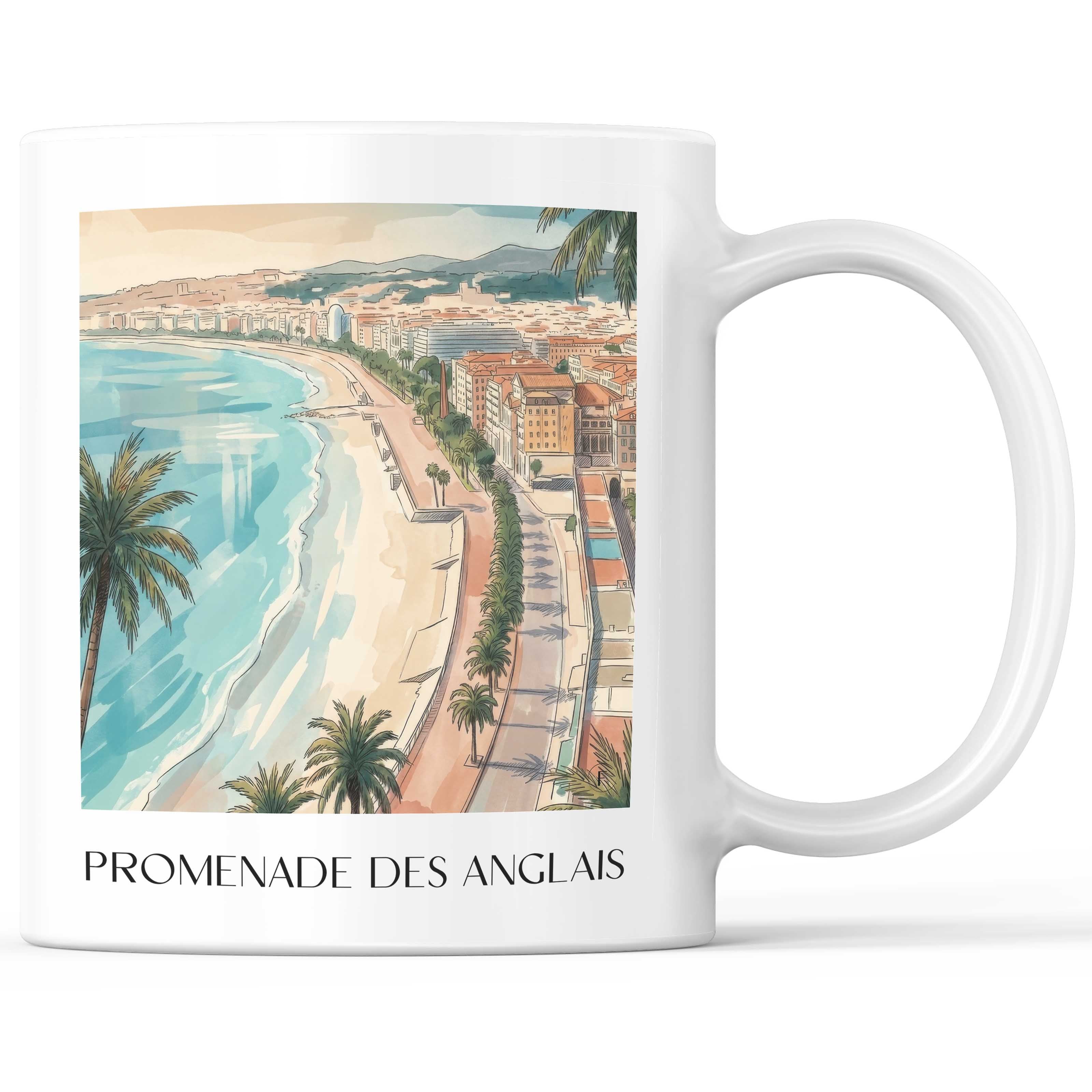 Promenade des Anglais Kaffeebecher - Nizza - Frankreich Becher - Kaffeetasse im Aquarell Stil