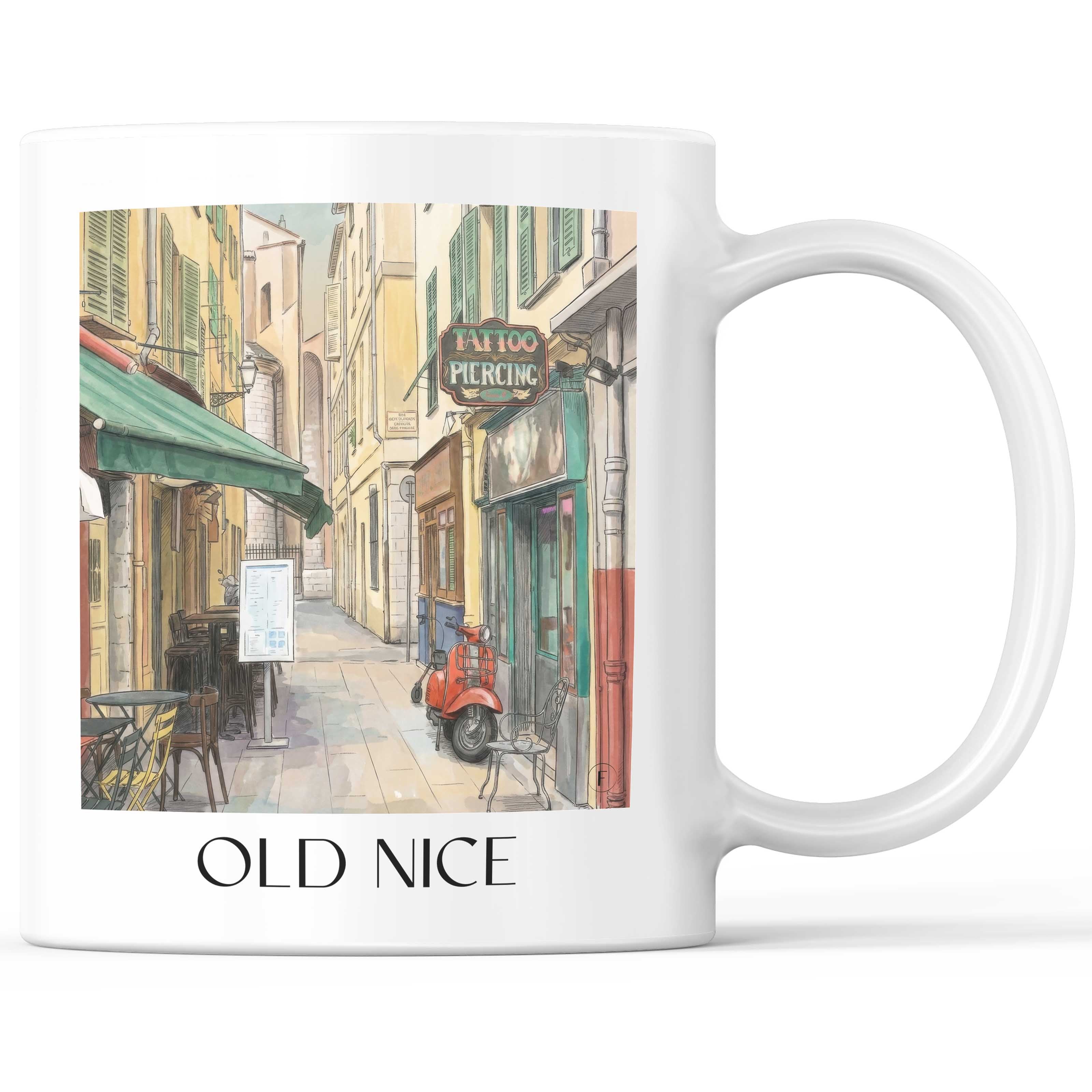 Vieux Nice Kaffeebecher - Nizza - Frankreich Becher - Kaffeetasse im Aquarell Stil