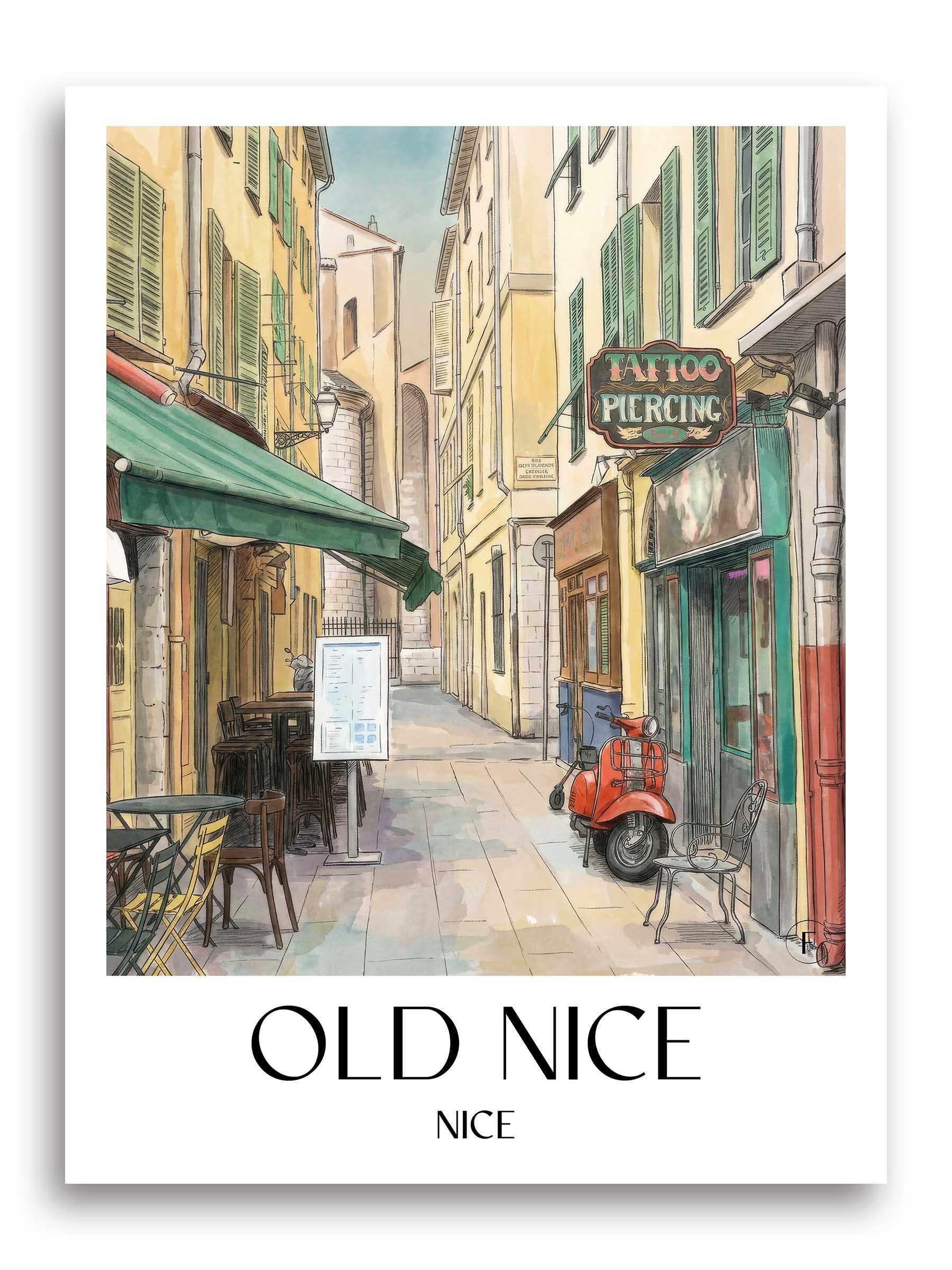 Vieux Nice Poster - Nizza - Frankreich Kunstdruck - Aquarell von A4 bis A1
