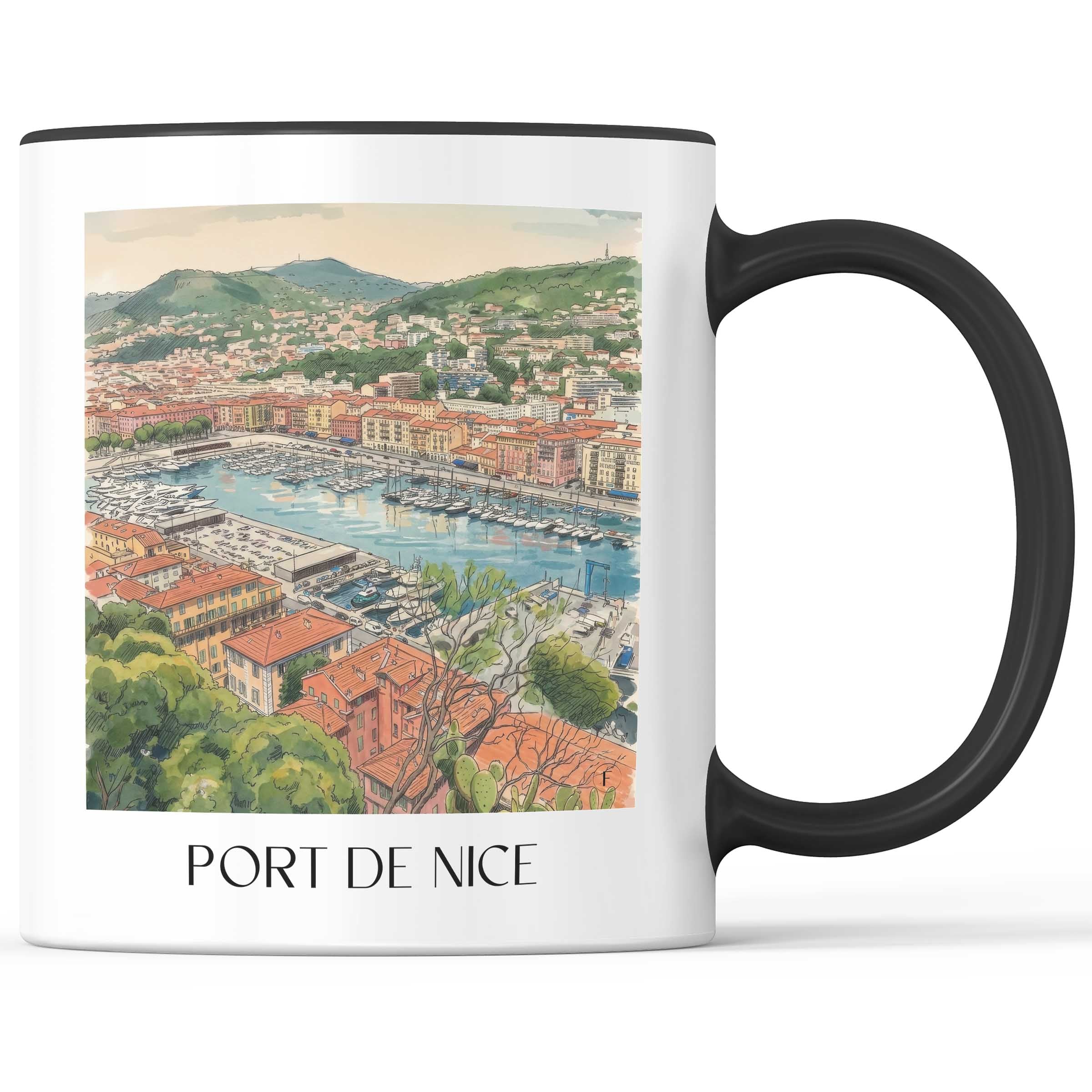 port-de-nice-côte-d´azur-frankreich-kaffeebecher-aquarell