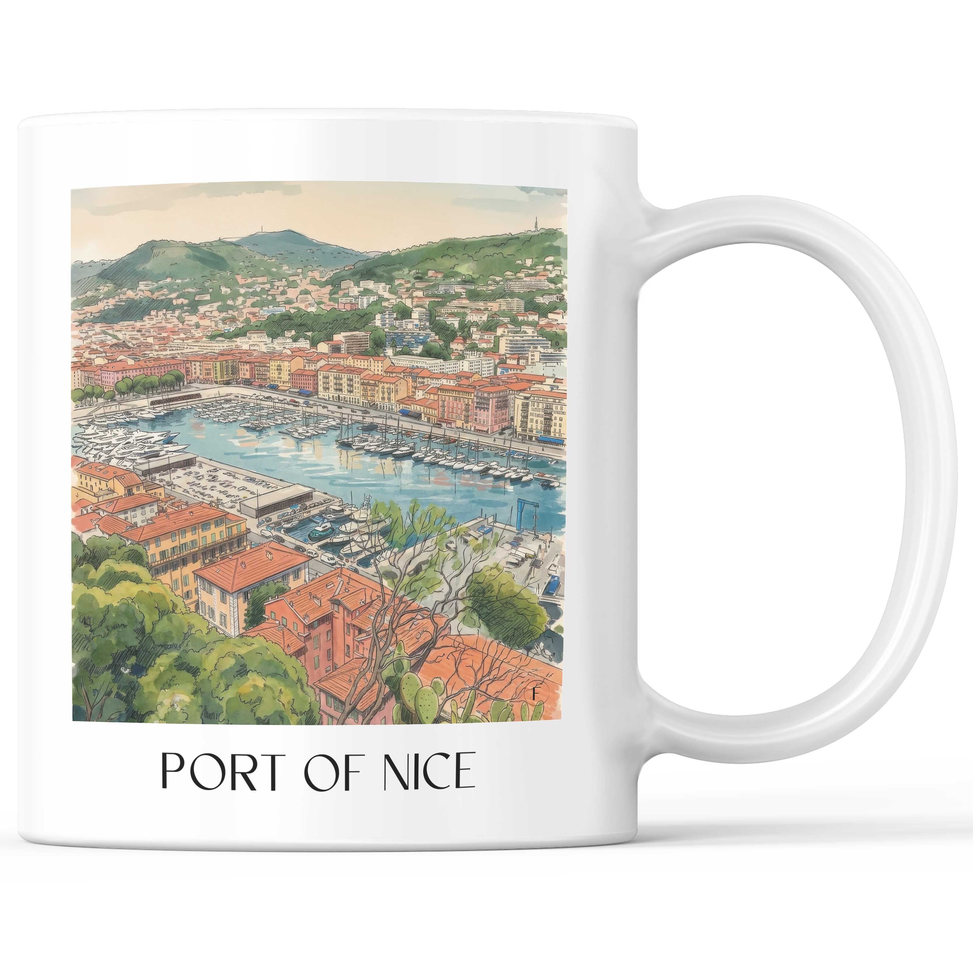 Port de Nice Kaffeebecher - Côte d´Azur - Frankreich Becher - Kaffeetasse im Aquarell Stil